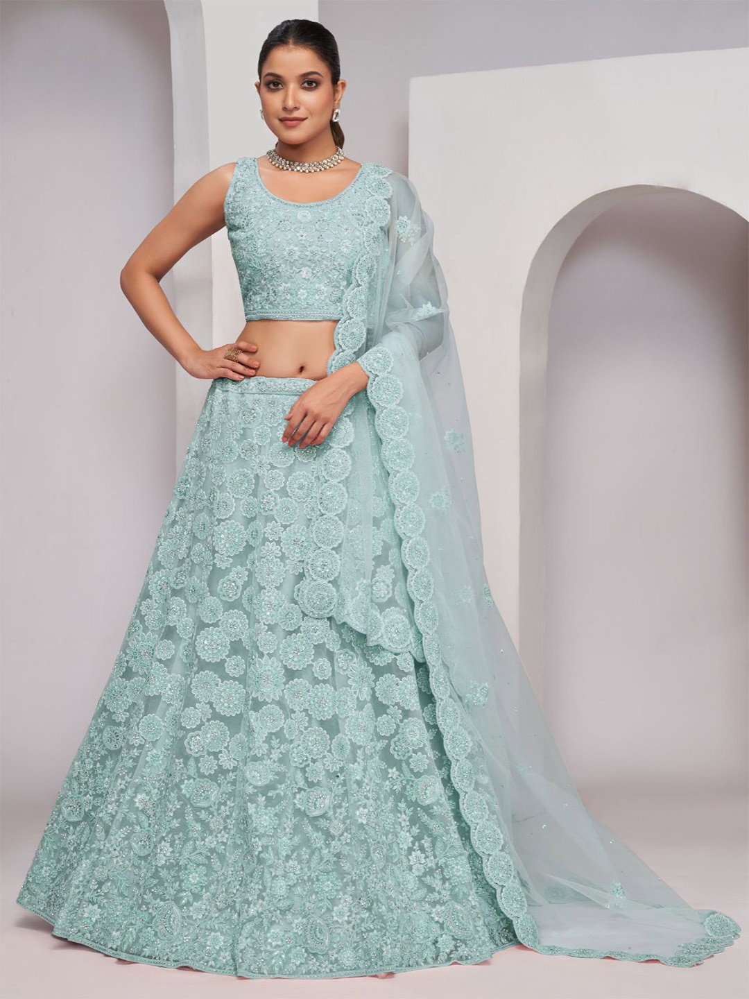 ODETTE Embroidered Beads and Stones Semi Stitched Lehenga & Unstitched Blouse With Dupatta, Blue
ODETTE Embroidered Beads and Stones Semi Stitched Lehenga & Unstitched Blouse With Dupatta, Blue