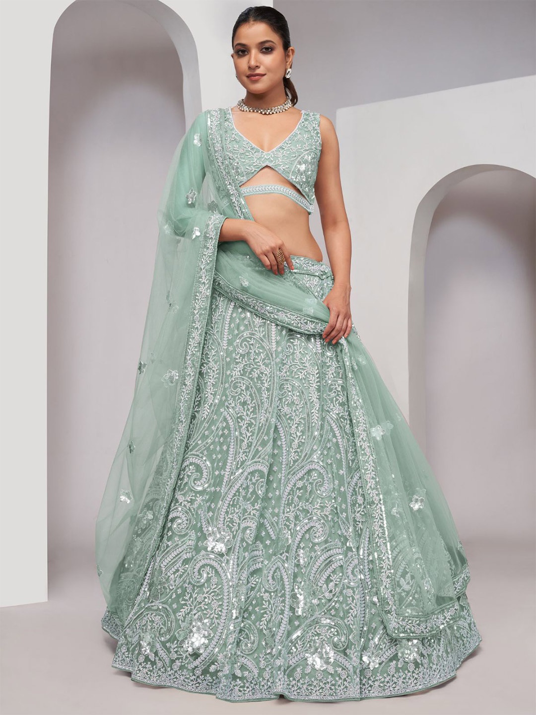 ODETTE Embroidered Sequinned Semi Stitched Lehenga & Unstitched Blouse With Dupatta, Blue
ODETTE Embroidered Sequinned Semi Stitched Lehenga & Unstitched Blouse With Dupatta, Blue