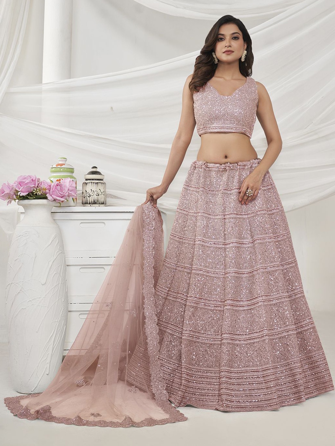 Fusionic Embroidered Sequinned Semi-Stitched Net Lehenga & Unstitched Blouse With Dupatta, Pink
Fusionic Embroidered Sequinned Semi-Stitched Net Lehenga & Unstitched Blouse With Dupatta, Pink