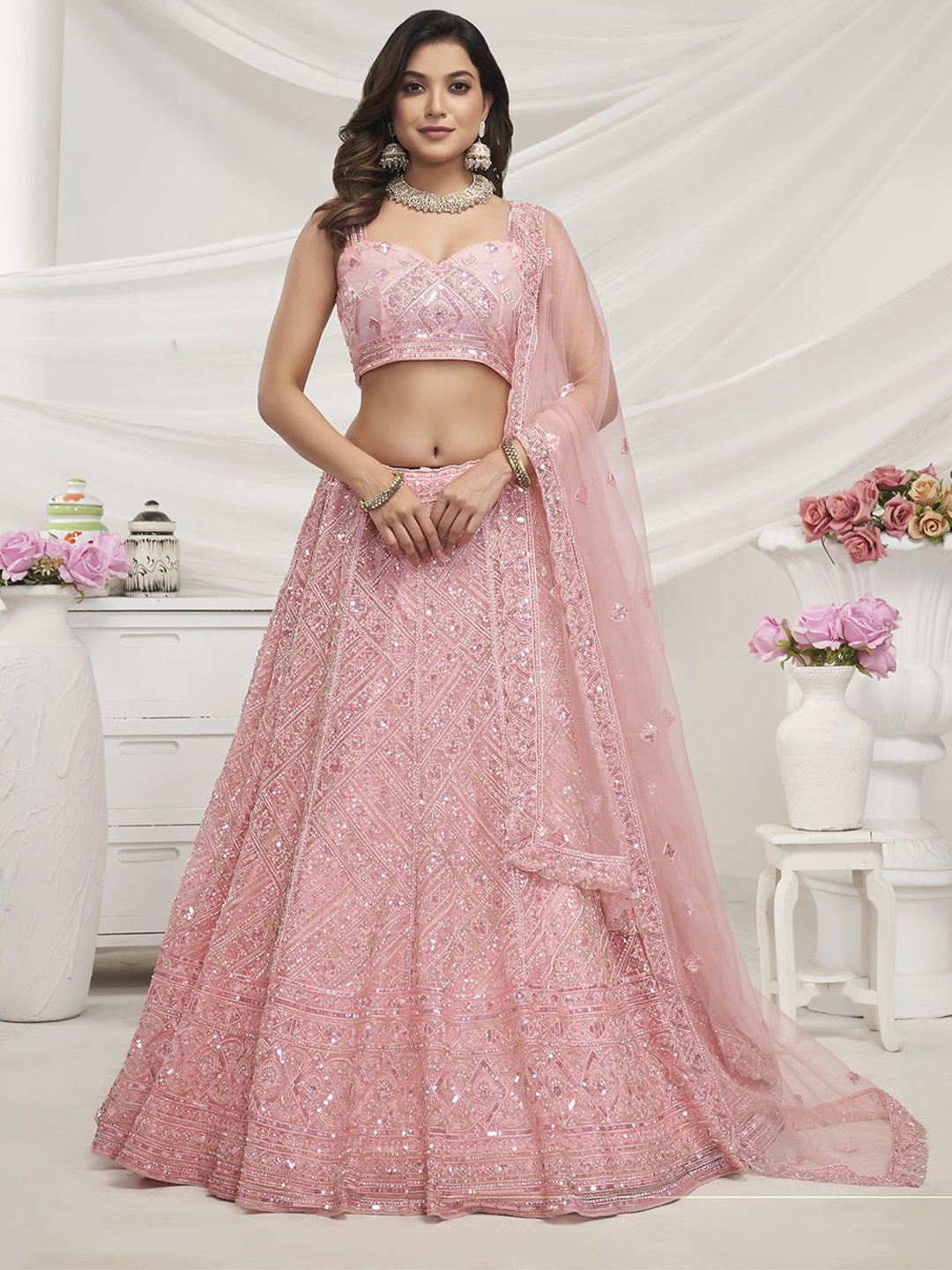 Fusionic Embroidered Sequinned Semi-Stitched Net Lehenga & Unstitched Blouse With Dupatta, Pink
Fusionic Embroidered Sequinned Semi-Stitched Net Lehenga & Unstitched Blouse With Dupatta, Pink