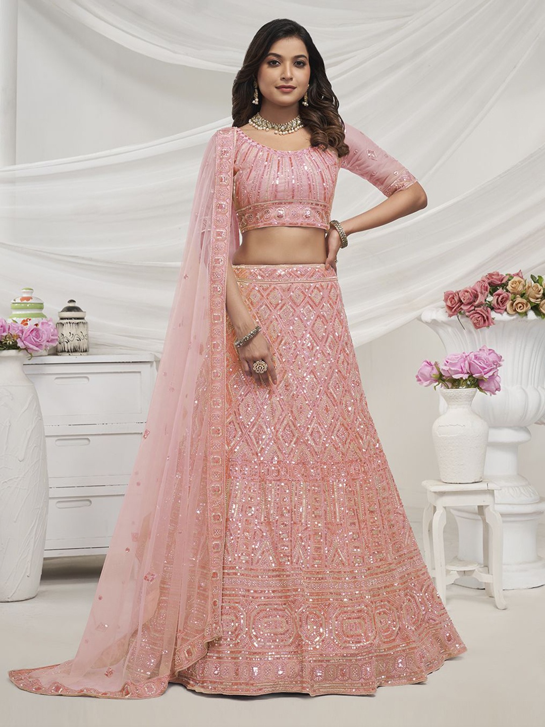 Fusionic Embroidered Sequinned Semi Stitched Lehenga & Unstitched Blouse With Dupatta, Peach
Fusionic Embroidered Sequinned Semi Stitched Lehenga & Unstitched Blouse With Dupatta, Peach