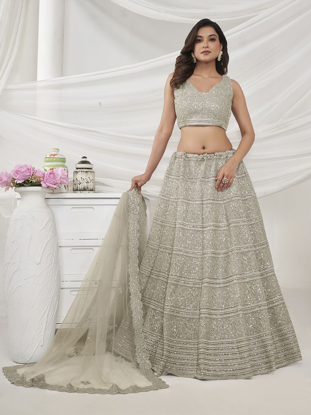 Fusionic Embroidered Sequinned Semi-Stitched Net Lehenga & Unstitched Blouse With Dupatta, Beige
Fusionic Embroidered Sequinned Semi-Stitched Net Lehenga & Unstitched Blouse With Dupatta, Beige