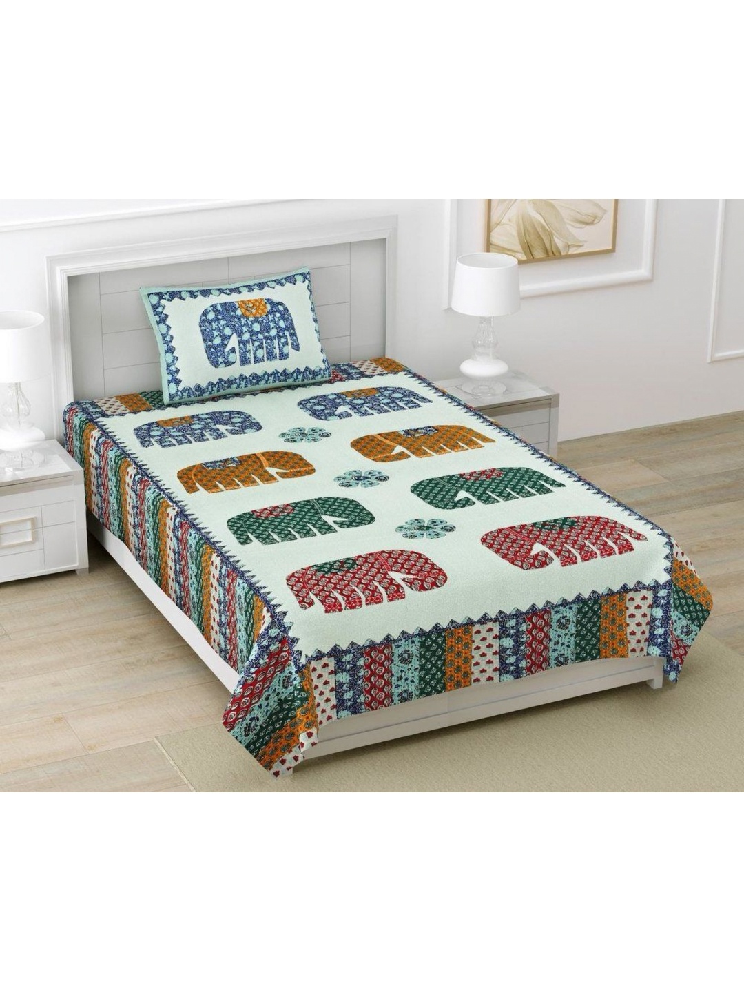 Urban Jaipur Blue & Green Ethnic Motifs 186 TC Cotton Single Bedsheet with 1 Pillow Cover
Urban Jaipur Blue & Green Ethnic Motifs 186 TC Cotton Single Bedsheet with 1 Pillow Cover