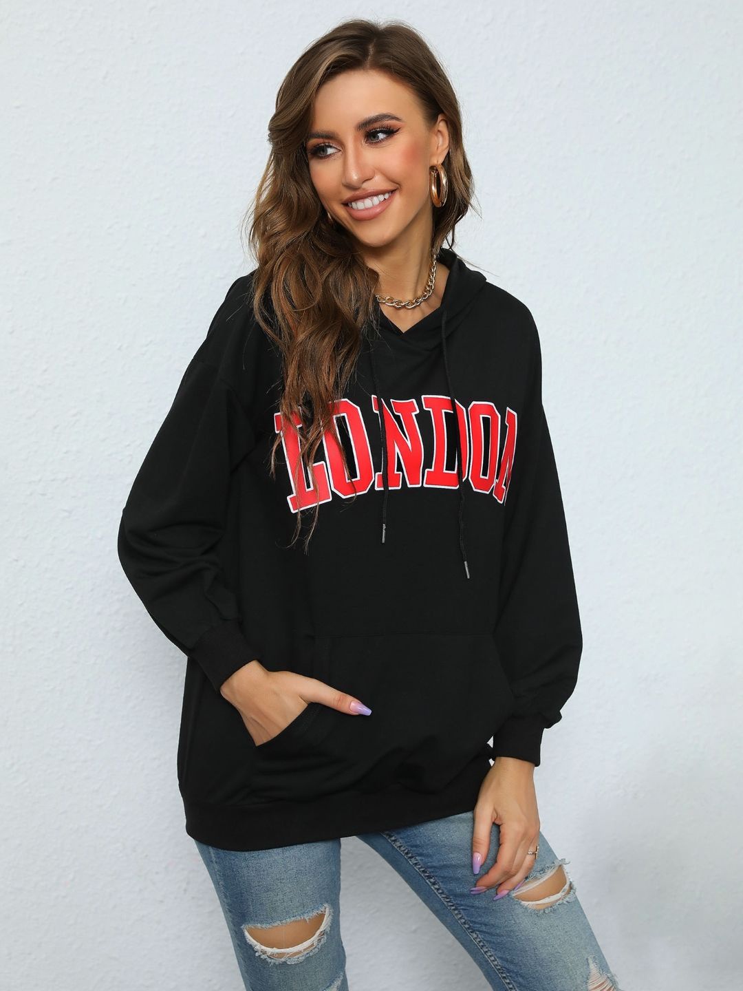 Stylecast X KPOP Women Typography Printed Kangaroo Pocket Hooded Sweatshirt, Black
Stylecast X KPOP Women Typography Printed Kangaroo Pocket Hooded Sweatshirt, Black