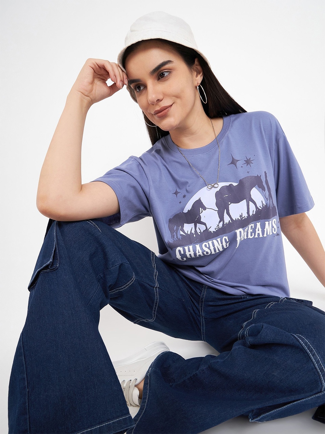 Skidlers Women Typography Printed Drop-Shoulder Sleeves Pure Cotton Oversized T-shirt, Lavender
Skidlers Women Typography Printed Drop-Shoulder Sleeves Pure Cotton Oversized T-shirt, Lavender