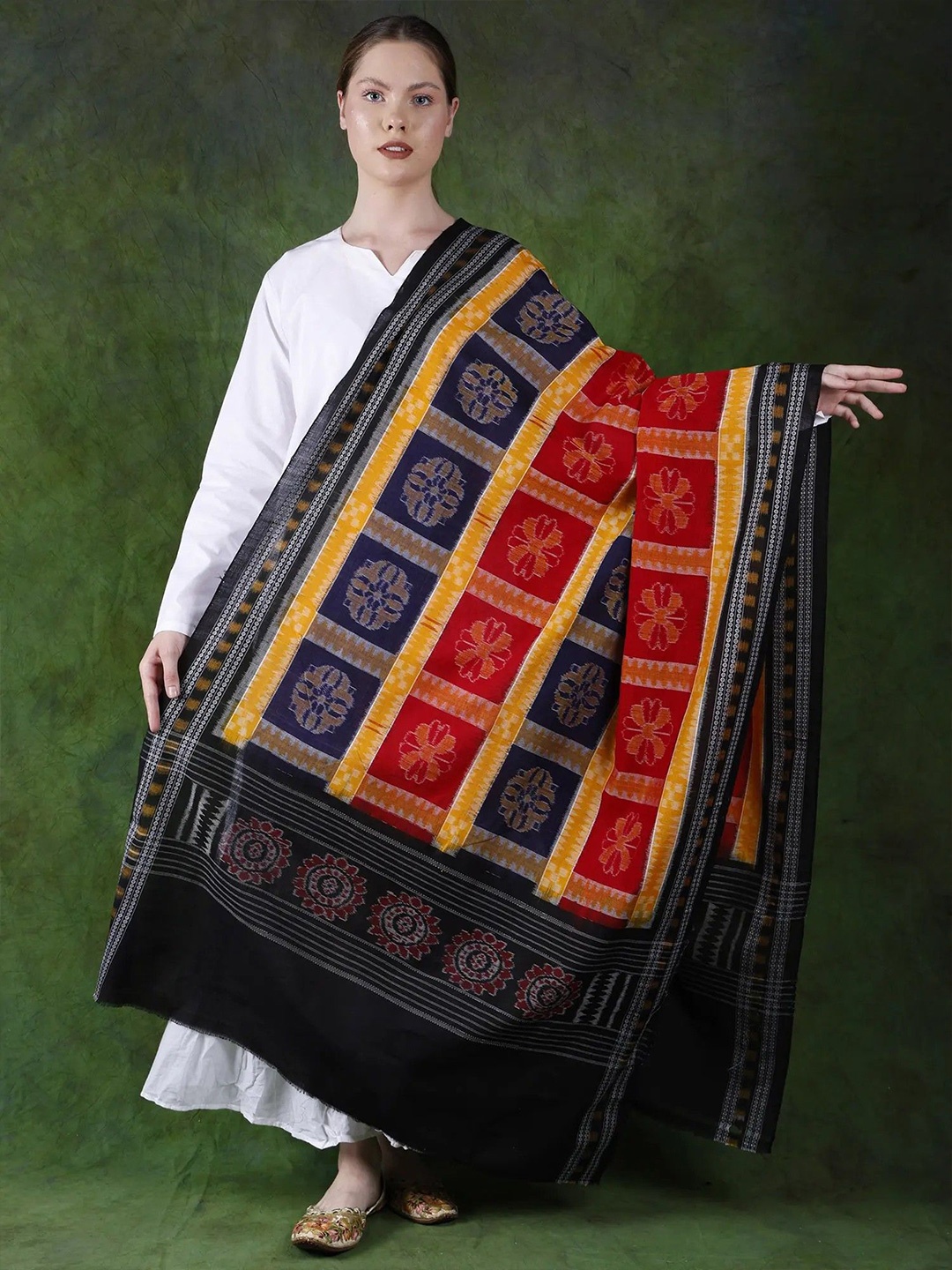 Exotic India Multicolor Ikat Handloom Pure Cotton Sambalpur Dupatta with Woven Flowers, Black
Exotic India Multicolor Ikat Handloom Pure Cotton Sambalpur Dupatta with Woven Flowers, Black