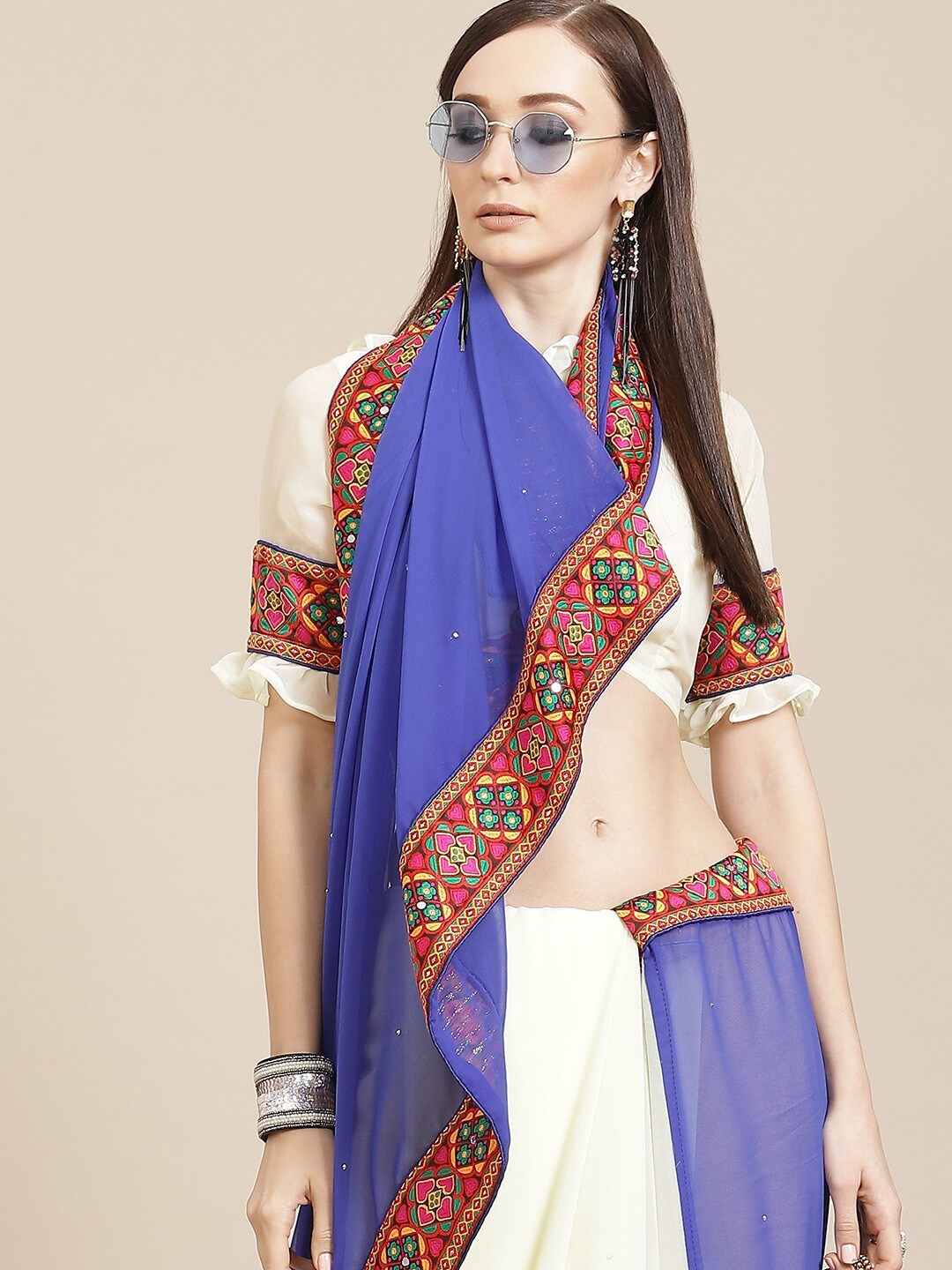 KALINI Embroidered Pure Georgette Saree, Blue