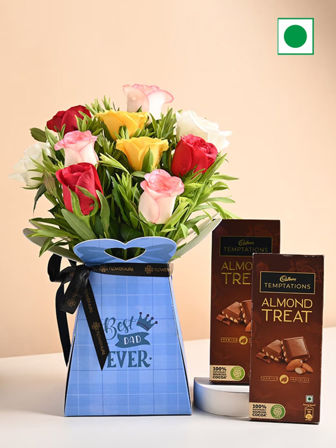 Floweraura 10-Mix Roses Fresh Live Flower Bouquet With Pack of 2 Almond Chocolate, Multi
Floweraura 10-Mix Roses Fresh Live Flower Bouquet With Pack of 2 Almond Chocolate, Multi