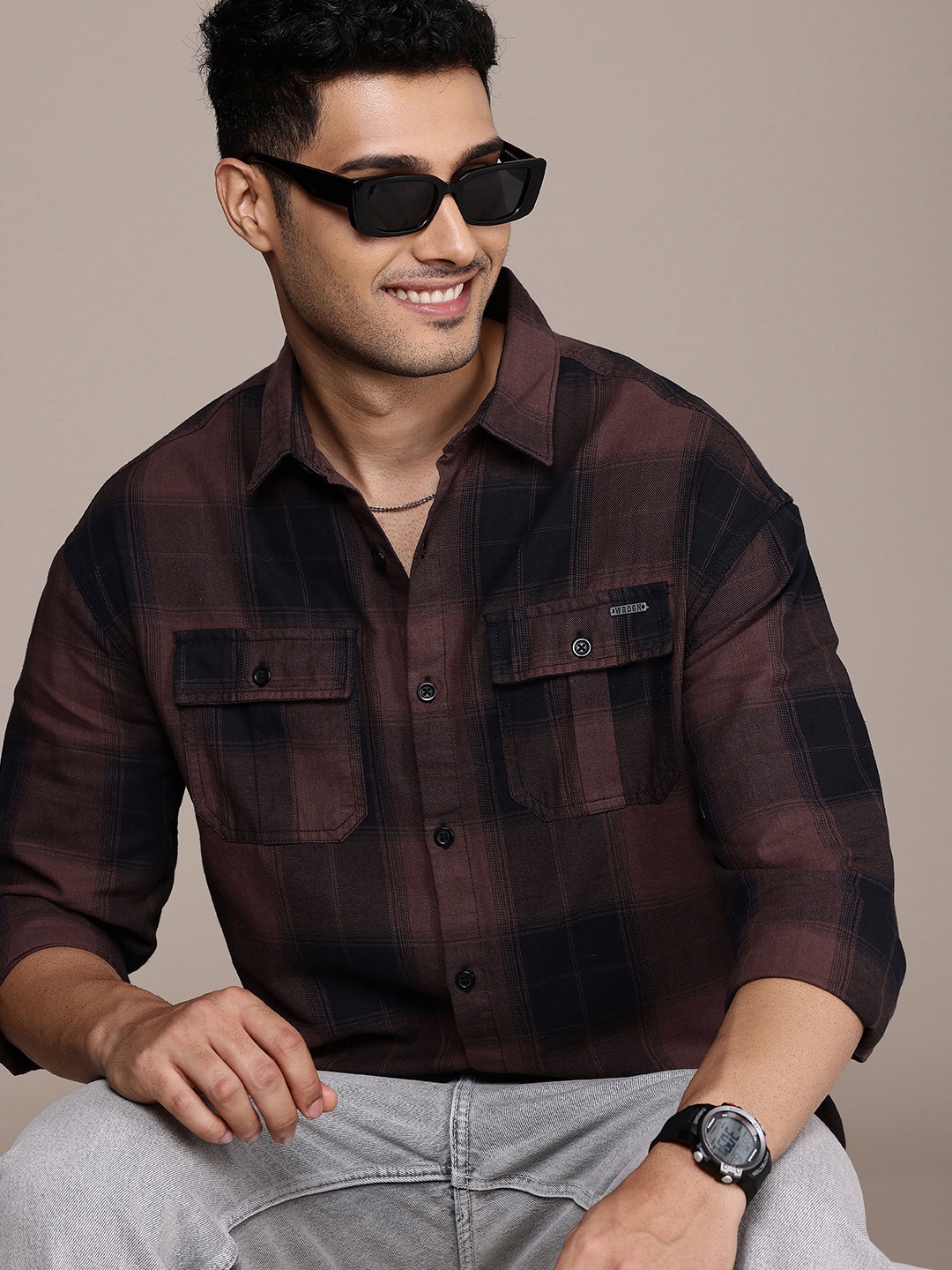 WROGN Checked Cutaway Collar Drop-Shoulder Sleeves Oversized Casual Shirt, Brown
WROGN Checked Cutaway Collar Drop-Shoulder Sleeves Oversized Casual Shirt, Brown