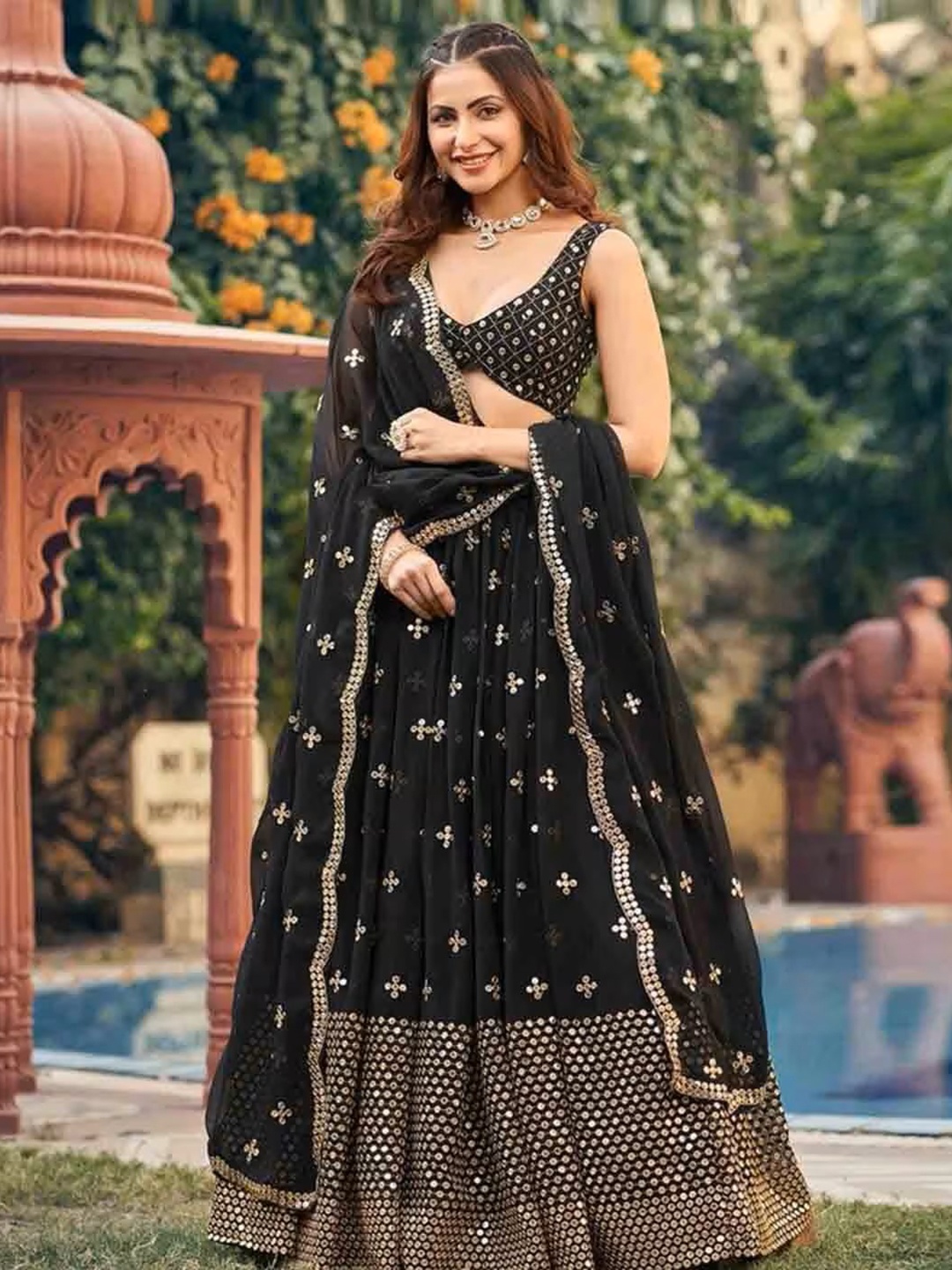 Fashion Basket Embroidered Mirror Work Semi-Stitched Lehenga & Unstitched Blouse & Dupatta, Black
Fashion Basket Embroidered Mirror Work Semi-Stitched Lehenga & Unstitched Blouse & Dupatta, Black