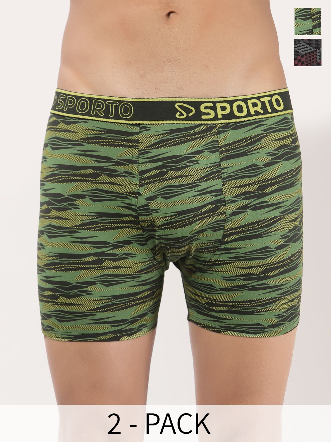 SPORTO Pack Of 2 Printed Pure Cotton Breathability Trunks SP-TR-M1031-BLK-OLI-XL-2P, Green
SPORTO Pack Of 2 Printed Pure Cotton Breathability Trunks SP-TR-M1031-BLK-OLI-XL-2P, Green