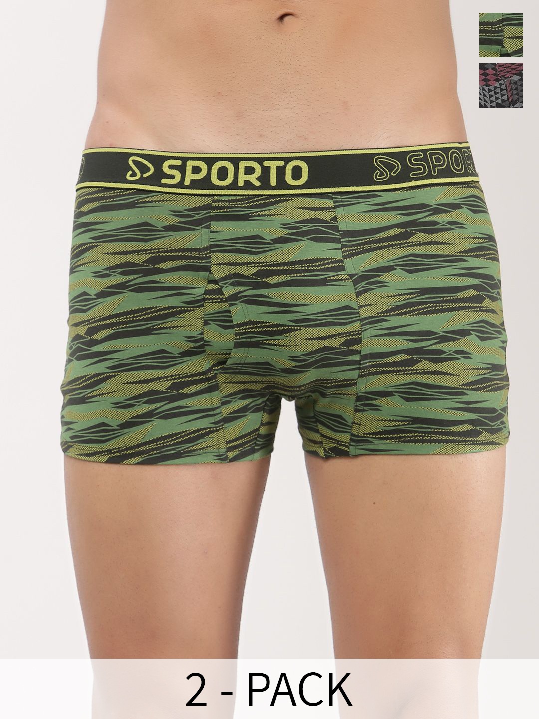 SPORTO Pack Of 2 Printed Pure Cotton Breathability Trunks SP-TR-M1021-BLK-OLI-S-2P, Green
SPORTO Pack Of 2 Printed Pure Cotton Breathability Trunks SP-TR-M1021-BLK-OLI-S-2P, Green