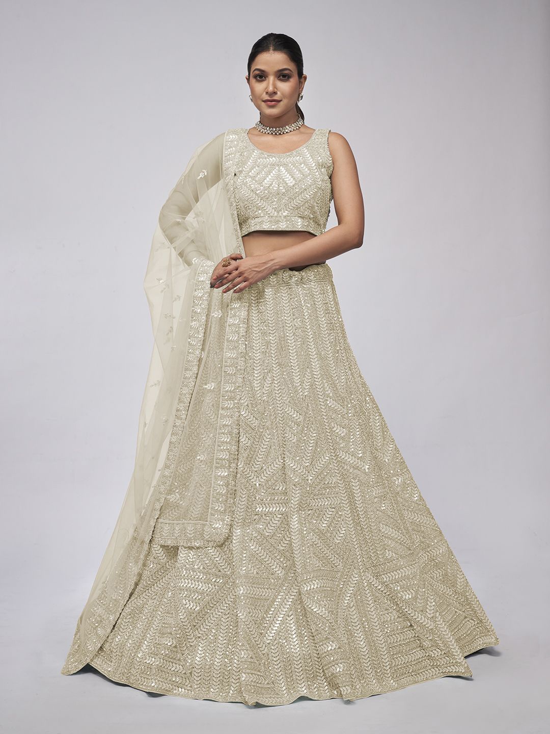 Fusionic Embroidered Sequinned Semi-Stitched Lehenga & Unstitched Blouse With Dupatta, Off white
Fusionic Embroidered Sequinned Semi-Stitched Lehenga & Unstitched Blouse With Dupatta, Off white
