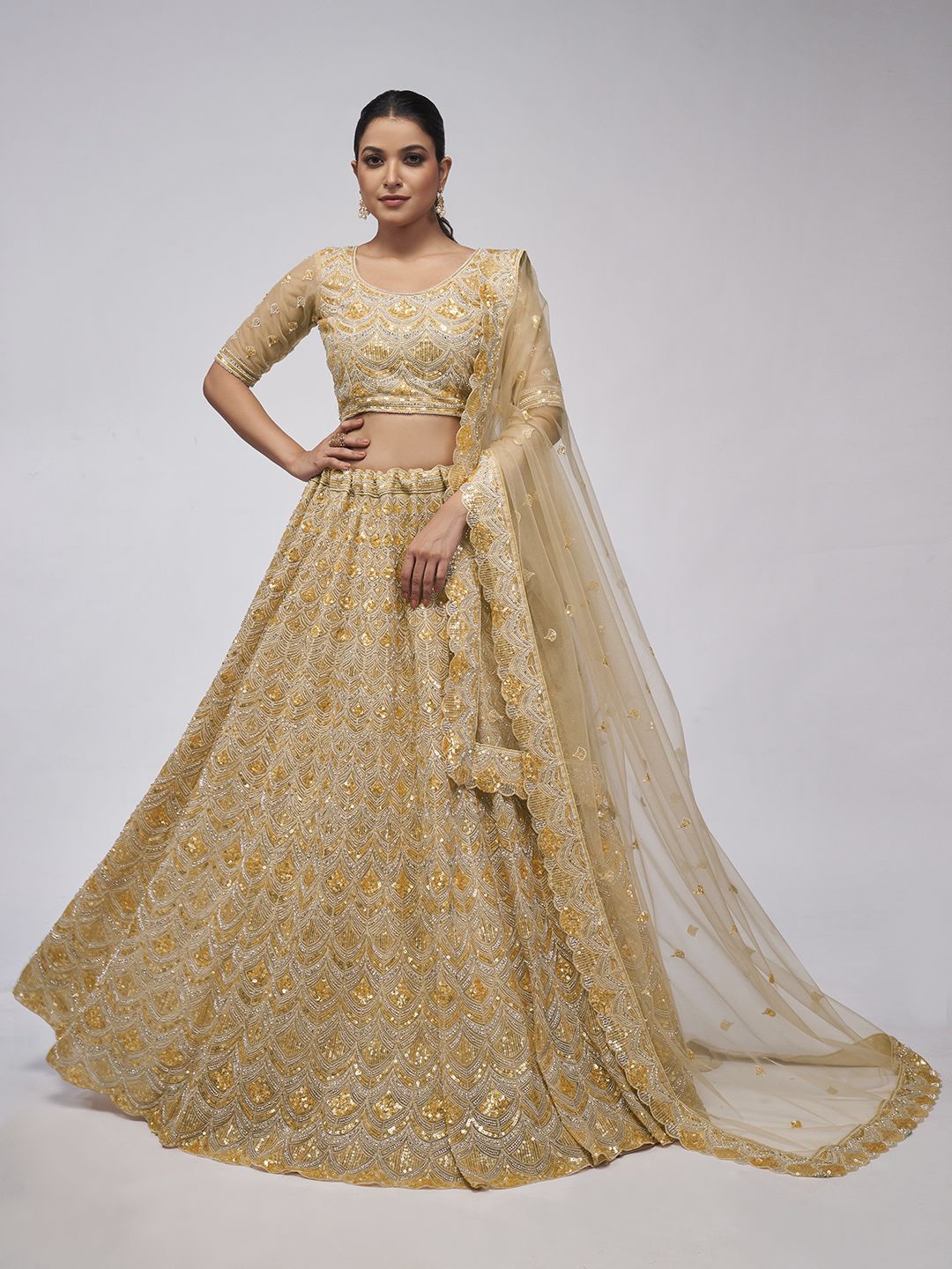 Fusionic Embroidered Sequinned Semi-Stitched Lehenga & Unstitched Blouse With Dupatta, Gold
Fusionic Embroidered Sequinned Semi-Stitched Lehenga & Unstitched Blouse With Dupatta, Gold