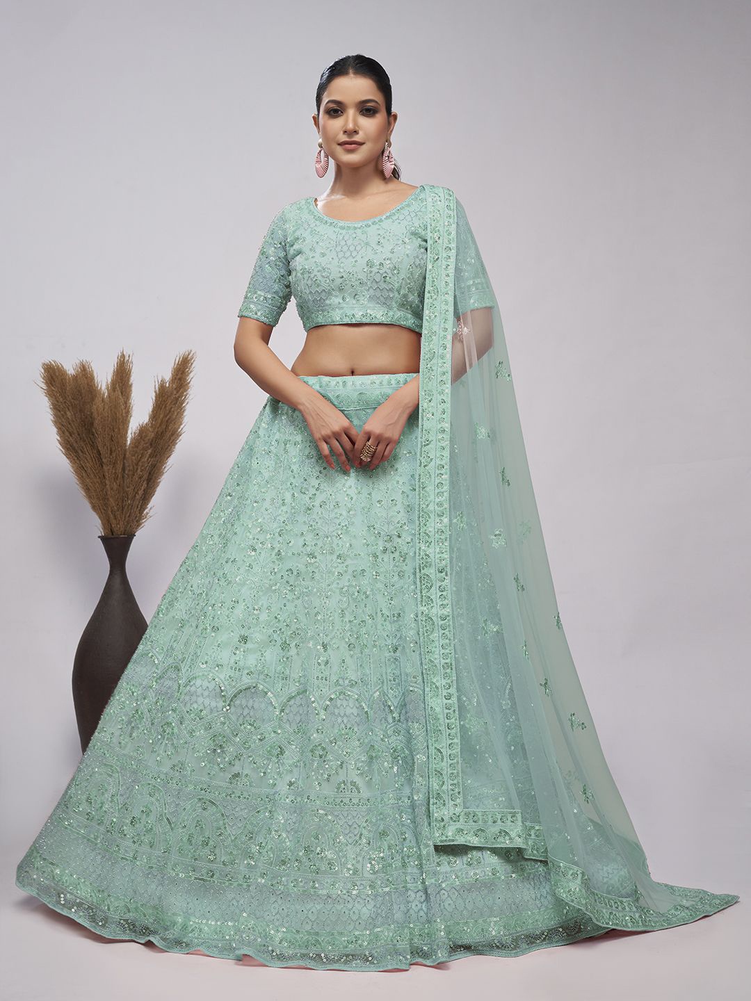 Fusionic Embroidered Beads and Stones Semi-Stitched Lehenga & Unstitched Blouse With Dupatta, Green
Fusionic Embroidered Beads and Stones Semi-Stitched Lehenga & Unstitched Blouse With Dupatta, Green