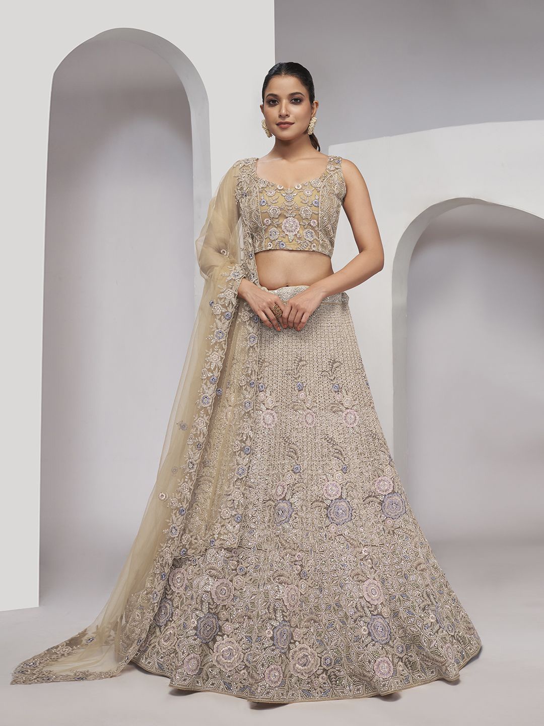 Fusionic Embroidered Beads and Stones Semi-Stitched Lehenga & Unstitched Blouse With Dupatta, Beige
Fusionic Embroidered Beads and Stones Semi-Stitched Lehenga & Unstitched Blouse With Dupatta, Beige