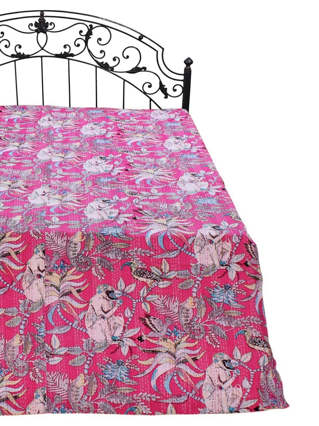 Exotic India Mandrill-Chameleon-Hoopoe-Toucan Print Patchwork Kantha Styled Bedding Quilt, Pink
Exotic India Mandrill-Chameleon-Hoopoe-Toucan Print Patchwork Kantha Styled Bedding Quilt, Pink