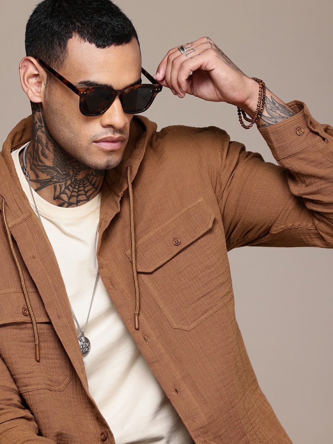 The Roadster Life Co. Pure Cotton Relaxed Fit Hooded Shirt with Double Flap Pockets, Brown
The Roadster Life Co. Pure Cotton Relaxed Fit Hooded Shirt with Double Flap Pockets, Brown