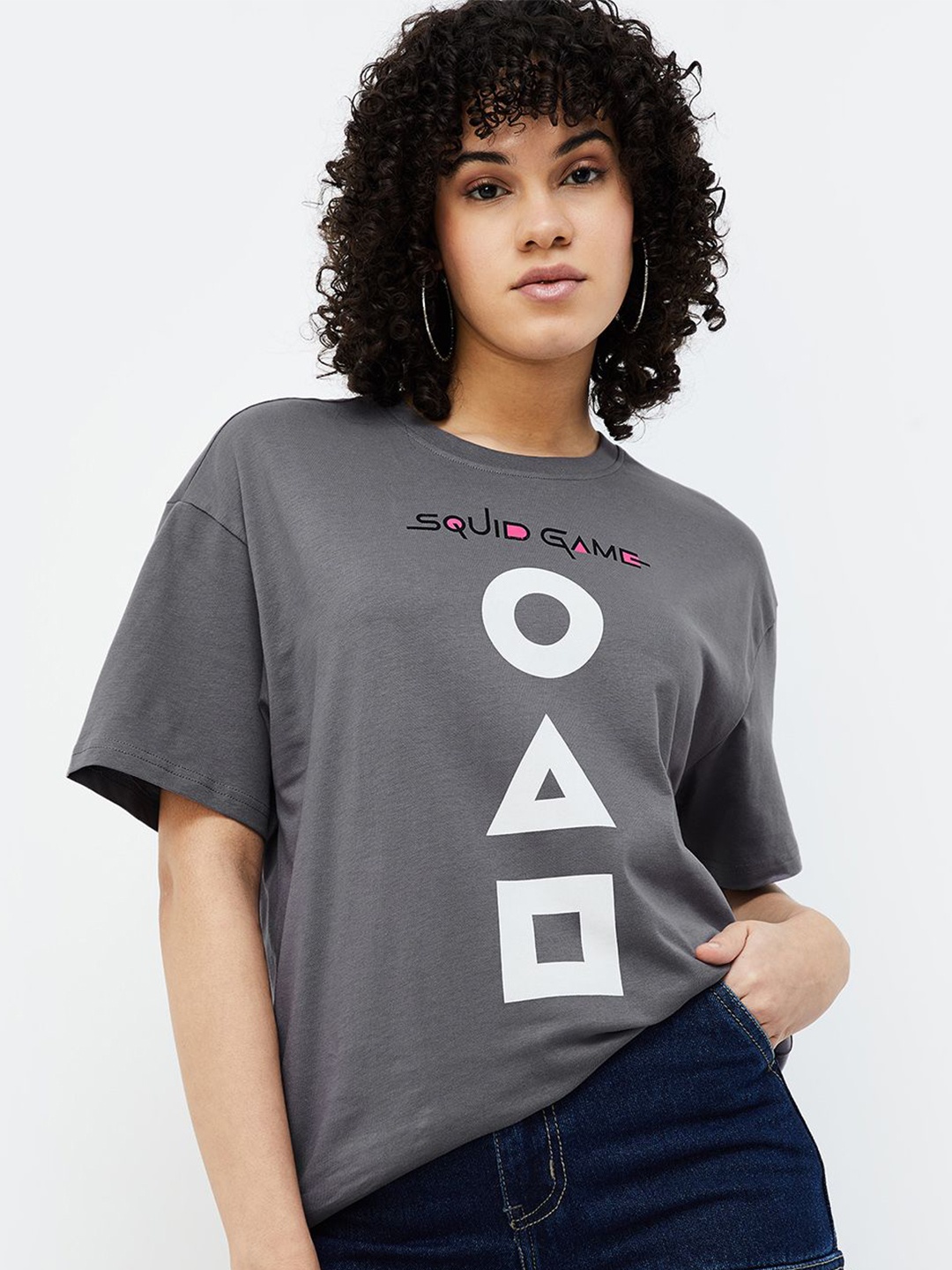 Ginger by Lifestyle Women Typography Printed Drop-Shoulder Sleeves Applique T-shirt, Grey
Ginger by Lifestyle Women Typography Printed Drop-Shoulder Sleeves Applique T-shirt, Grey