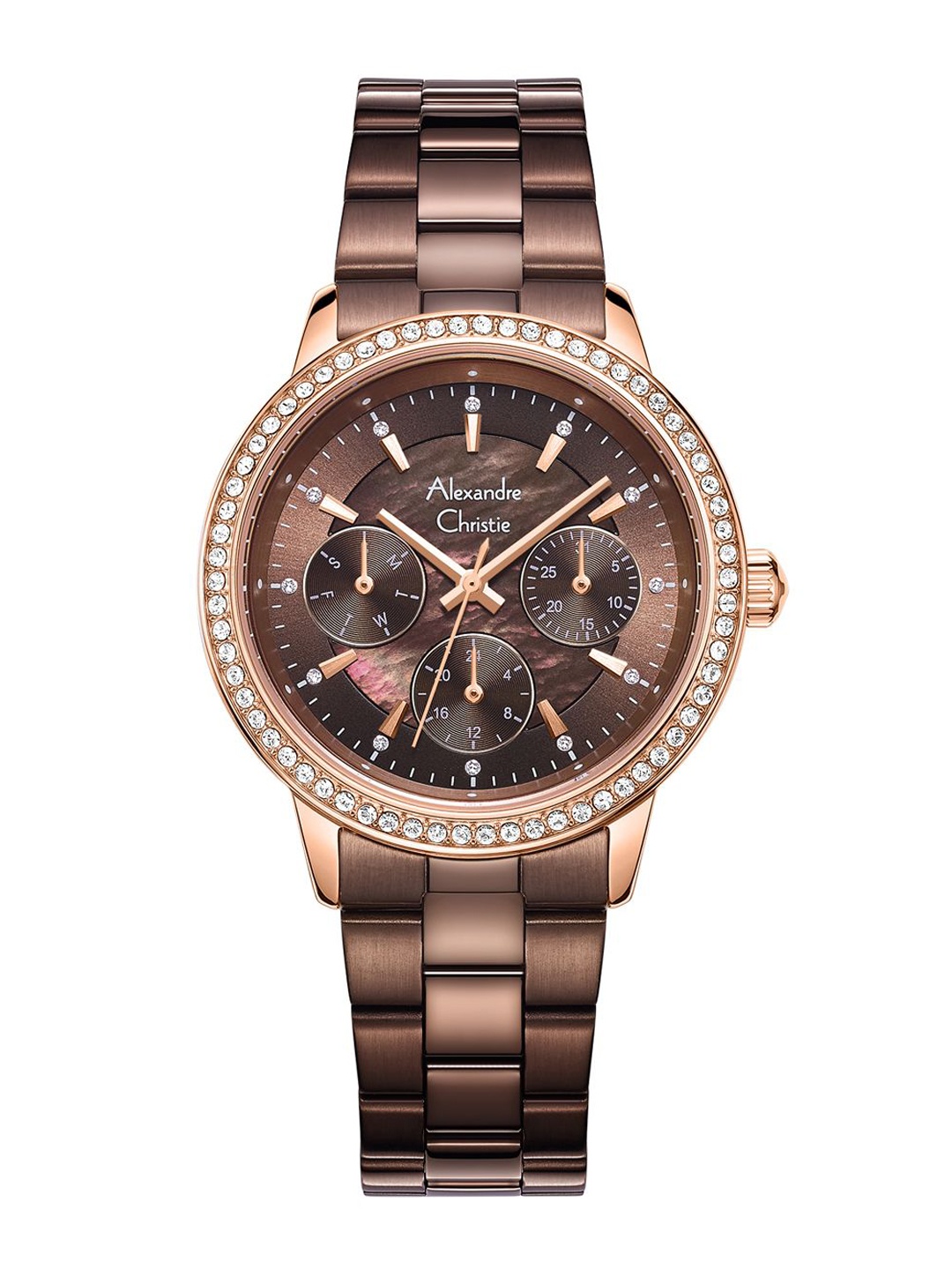 Alexandre Christie Women Embellished Dial & Stainless Steel Bracelet Style Straps Analogue Watch, Brown
Alexandre Christie Women Embellished Dial & Stainless Steel Bracelet Style Straps Analogue Watch, Brown