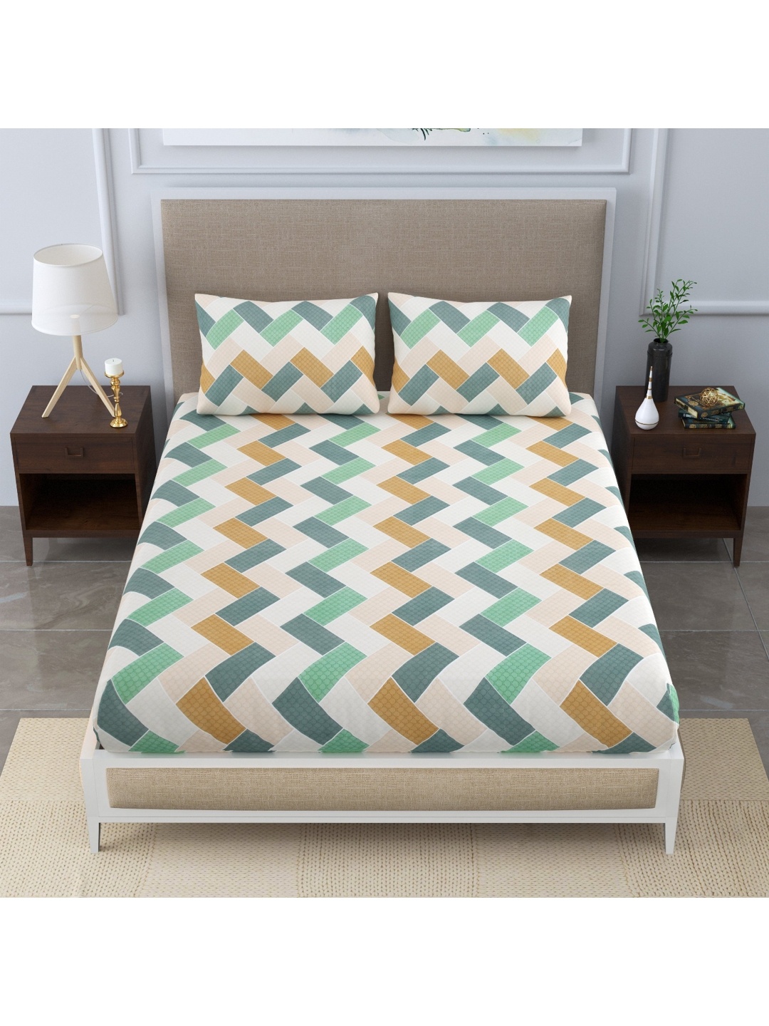 DE CAMA Green & White Geometric 186 TC Pure Cotton King Bedsheet With 2 Pillow Covers
DE CAMA Green & White Geometric 186 TC Pure Cotton King Bedsheet With 2 Pillow Covers