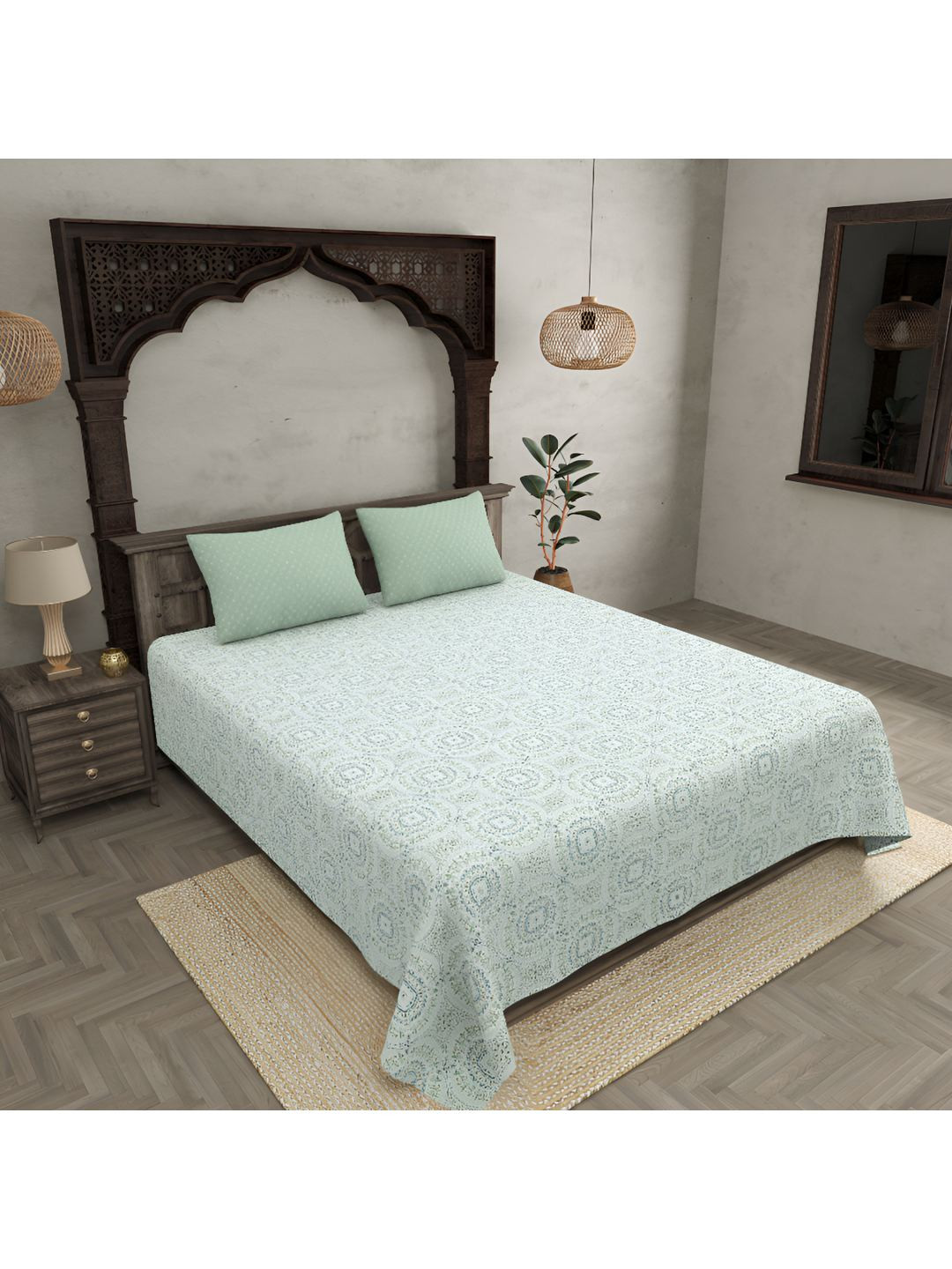 BED-SHEET.COM Green & White Ethnic Motifs 300 TC Cotton King Bedsheet with 2 Pillow Covers
BED-SHEET.COM Green & White Ethnic Motifs 300 TC Cotton King Bedsheet with 2 Pillow Covers