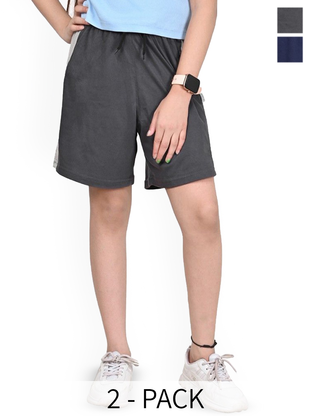BAESD Girls Pack Of 2 Contrasting Side Panel High-Rise Above Knee Cotton Regular Shorts, Navy blue
BAESD Girls Pack Of 2 Contrasting Side Panel High-Rise Above Knee Cotton Regular Shorts, Navy blue