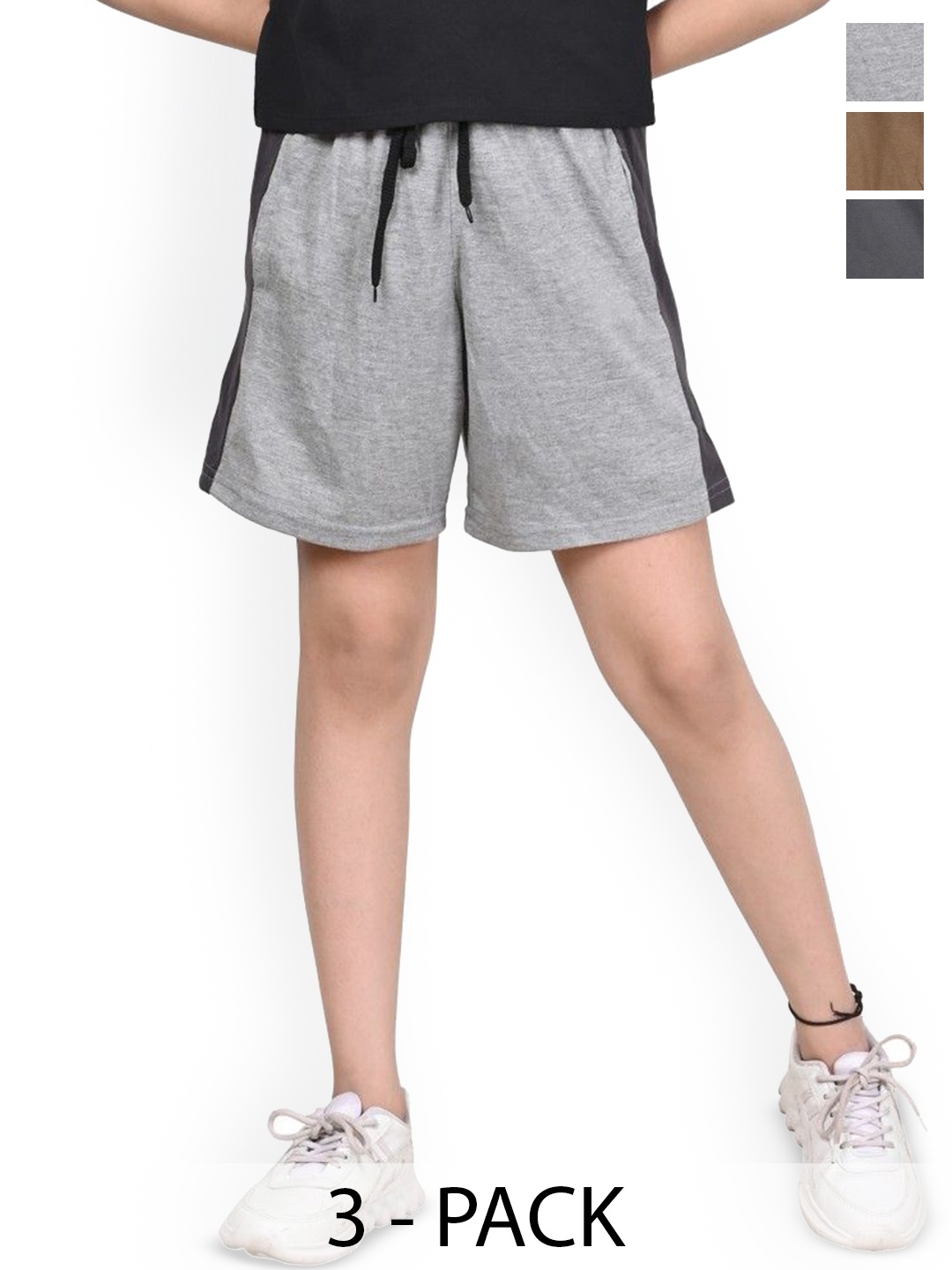 BAESD Girls Pack of 3 High-Rise Cotton Shorts, Grey