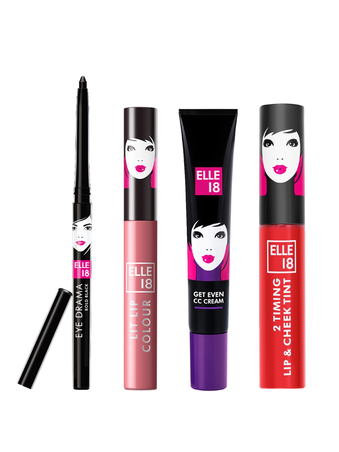 ELLE 18 Makeup Combo - Kajal + Liquid Lip Color + Lip & Cheek Tint + CC Cream, Nude
ELLE 18 Makeup Combo - Kajal + Liquid Lip Color + Lip & Cheek Tint + CC Cream, Nude
