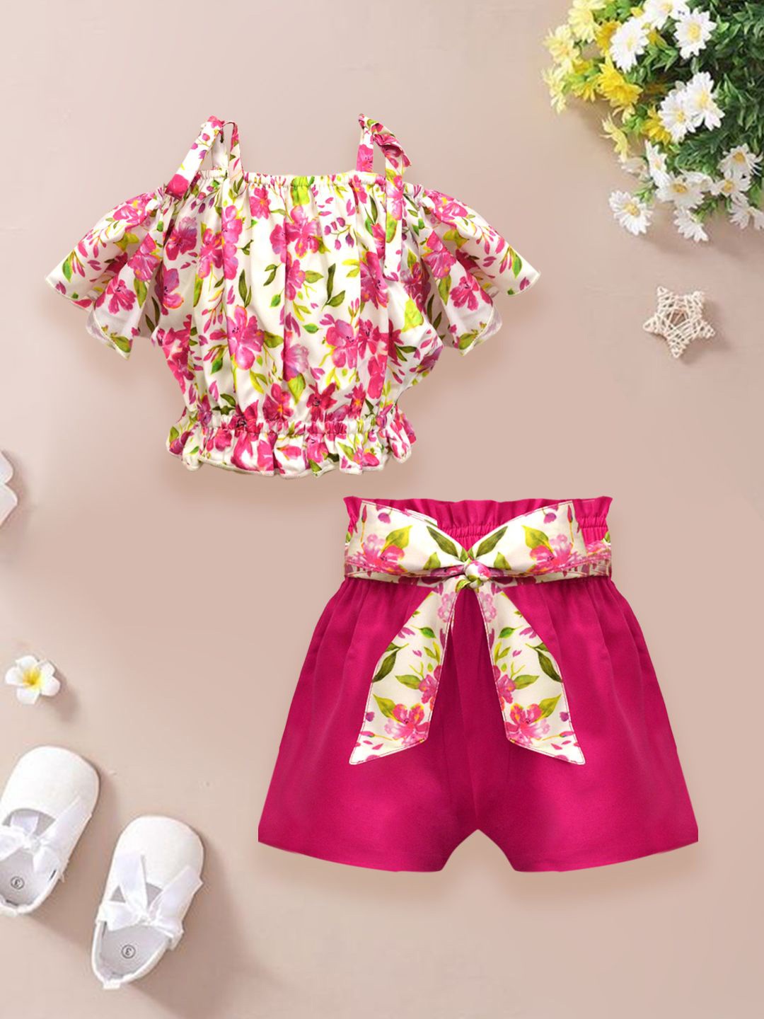 A.T.U.N. Girls Floral Printed Shoulder Straps Flutter Sleeves Top With Shorts, Fuchsia
A.T.U.N. Girls Floral Printed Shoulder Straps Flutter Sleeves Top With Shorts, Fuchsia
