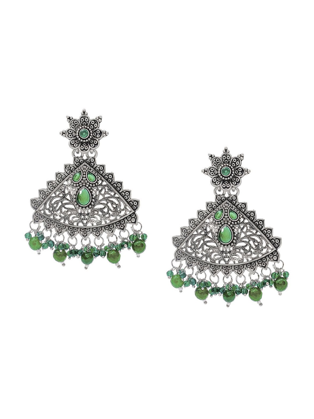 Shining Jewel - By Shivansh Silver-Plated Brass Oxidised Contemporary Drop Earrings, Green
Shining Jewel - By Shivansh Silver-Plated Brass Oxidised Contemporary Drop Earrings, Green