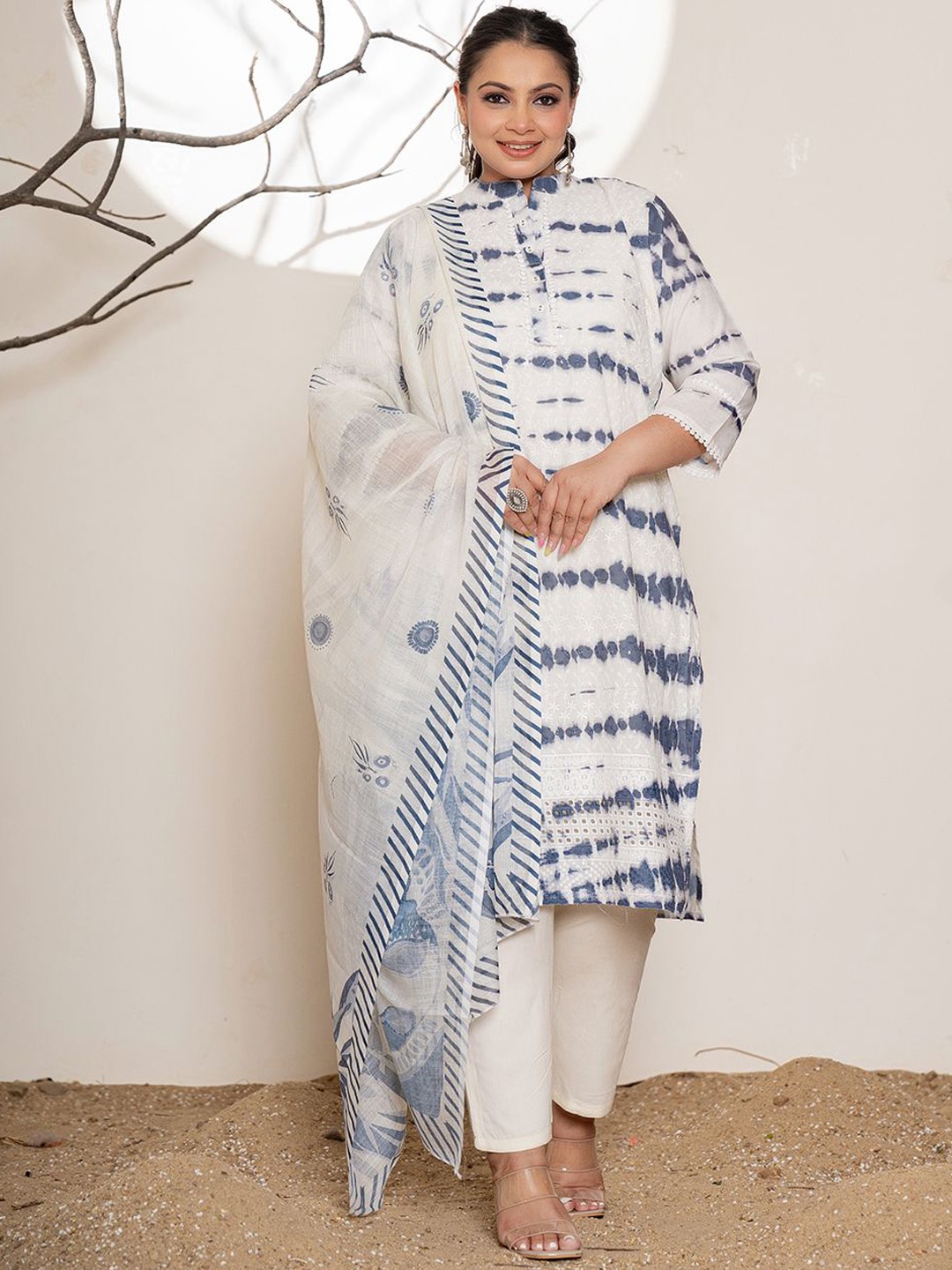 Yufta Plus Size Printed Mandarin Collar Pure Cotton Straight Kurta With Trousers & Dupatta, Blue
Yufta Plus Size Printed Mandarin Collar Pure Cotton Straight Kurta With Trousers & Dupatta, Blue