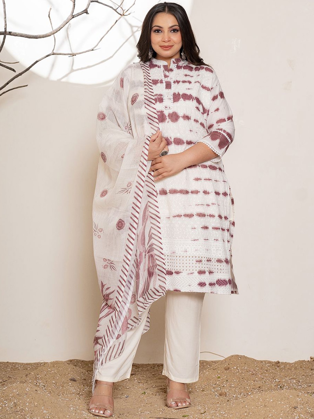 Yufta Plus Size Printed Mandarin Collar Pure Cotton Straight Kurta With Trousers & Dupatta, Purple
Yufta Plus Size Printed Mandarin Collar Pure Cotton Straight Kurta With Trousers & Dupatta, Purple