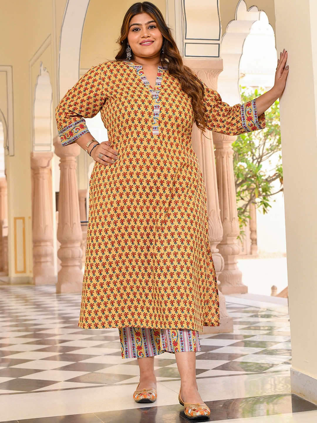 The Plus Size Store by Meera Creations Plus Size Floral Pure Cotton Kurta with Trouser, Mustard
The Plus Size Store by Meera Creations Plus Size Floral Pure Cotton Kurta with Trouser, Mustard