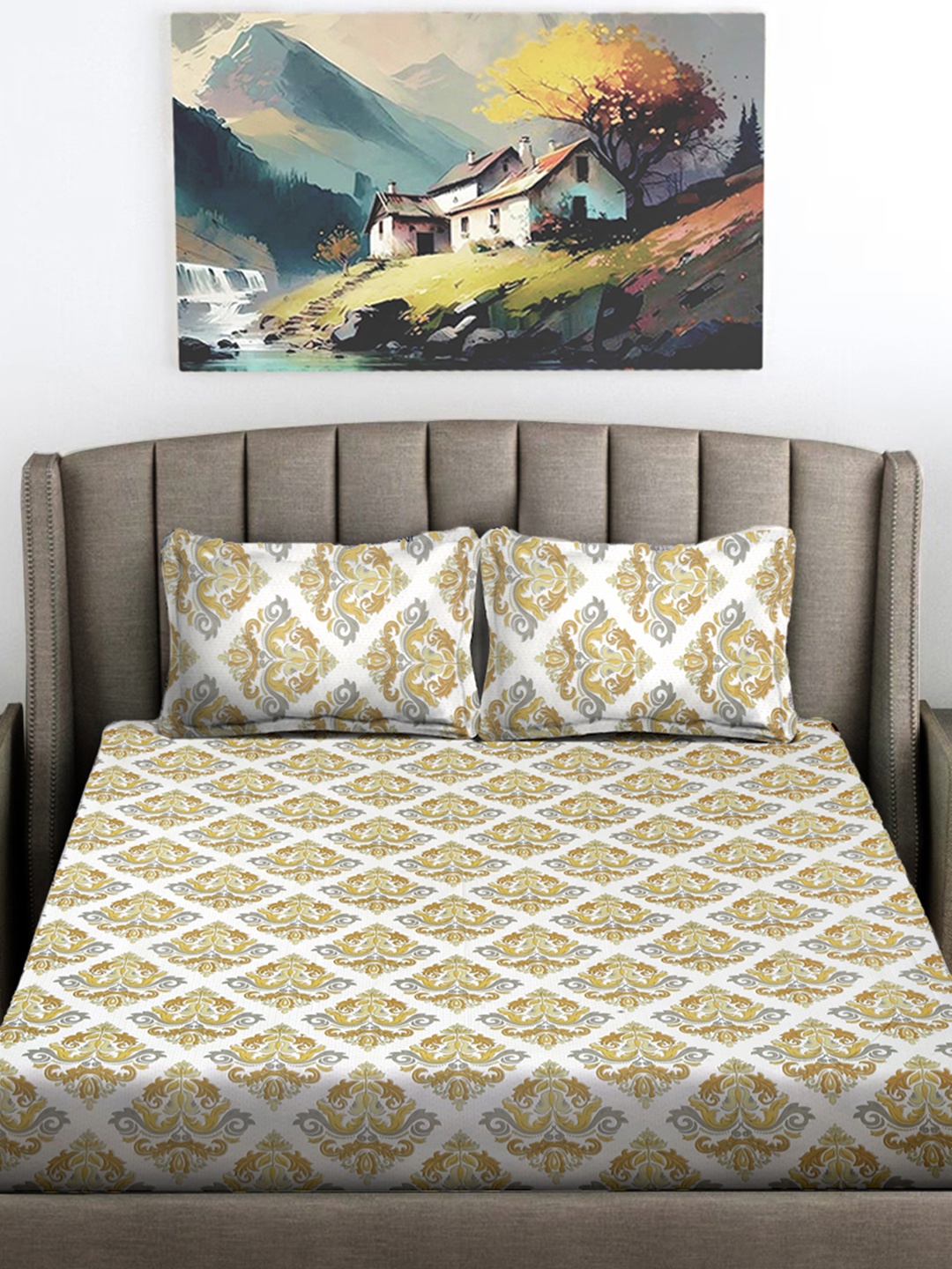 FABINALIV White & Brown Ethnic Motifs Printed 300 TC King Bedsheet With 2 Pillow Covers
FABINALIV White & Brown Ethnic Motifs Printed 300 TC King Bedsheet With 2 Pillow Covers