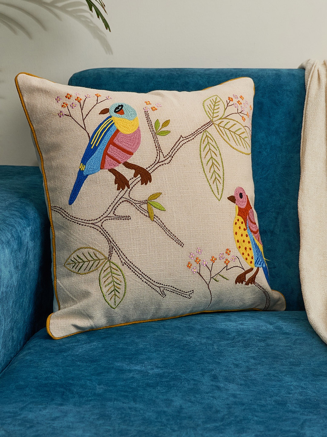 NURTURE INDIA Beige & Blue Ethnic Motifs Embroidered Cotton Square Cushion Cover
NURTURE INDIA Beige & Blue Ethnic Motifs Embroidered Cotton Square Cushion Cover