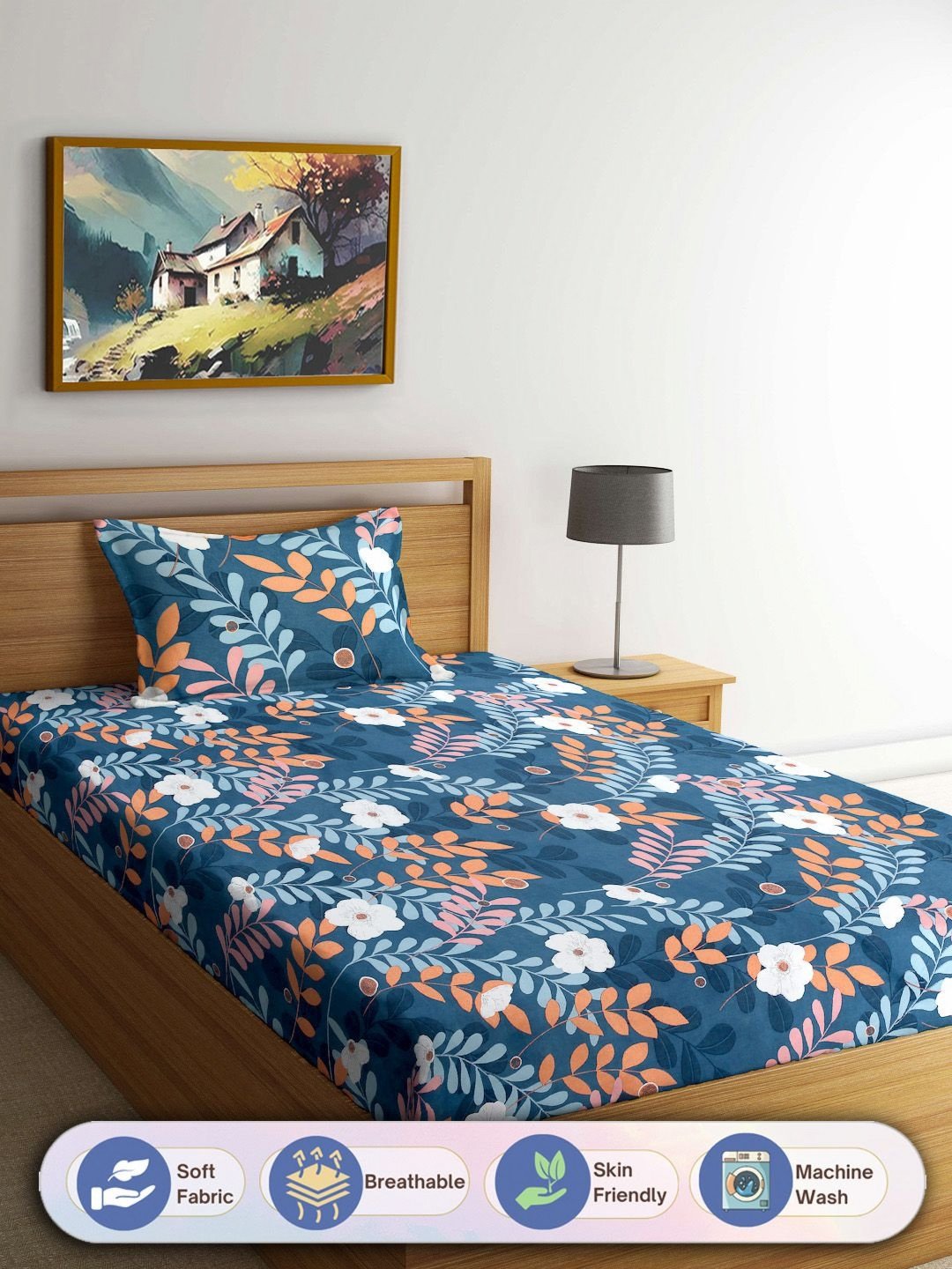 FABINALIV Teal Blue & White Floral Printed 300 TC Single Bedsheet With 1 Pillow Cover
FABINALIV Teal Blue & White Floral Printed 300 TC Single Bedsheet With 1 Pillow Cover