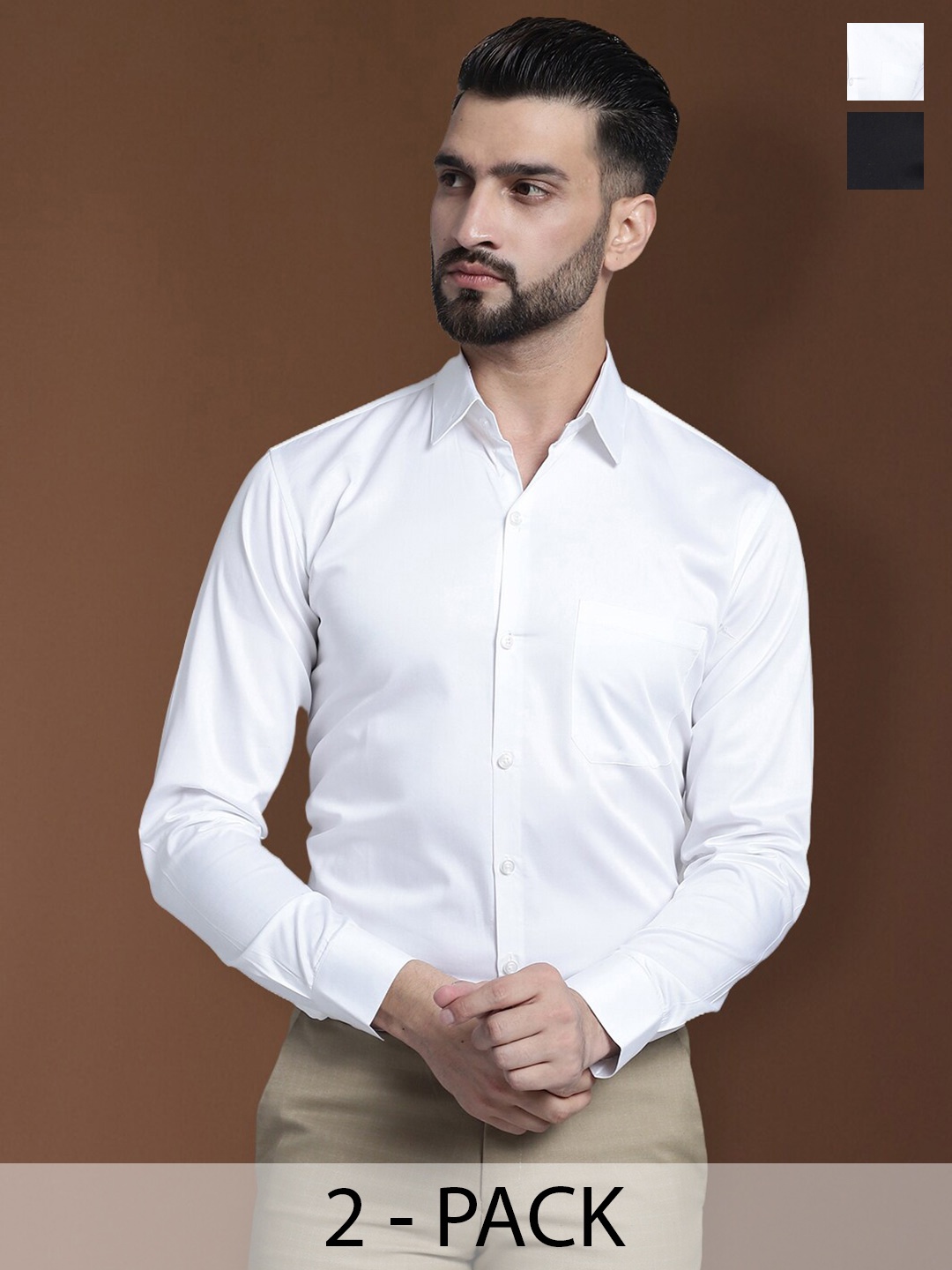 Indian Needle Pack Of 2 Classic Spread Collar Cotton Satin Formal Shirts, Black
Indian Needle Pack Of 2 Classic Spread Collar Cotton Satin Formal Shirts, Black