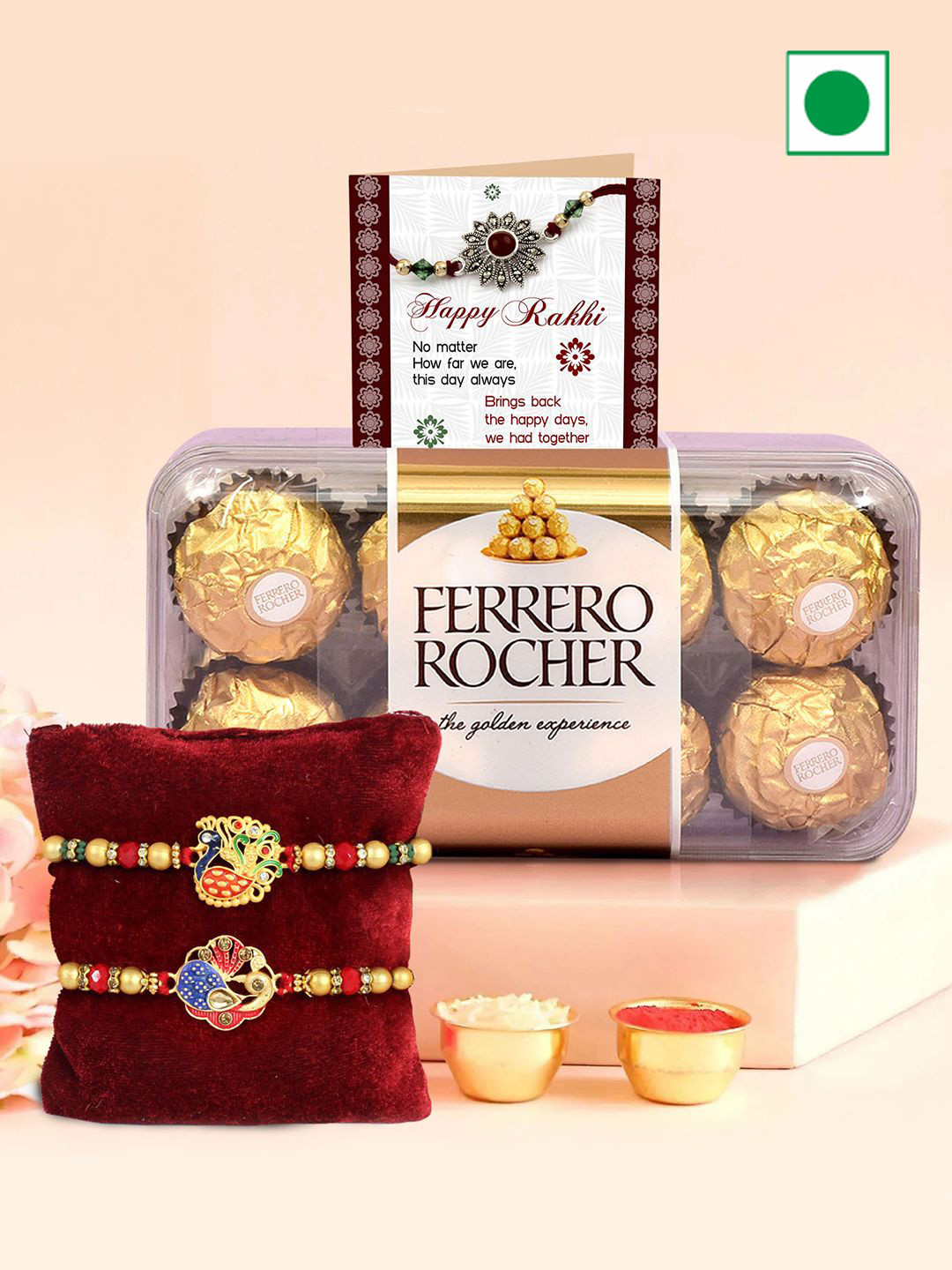 TIED RIBBONS Set of 2 Beaded Rakhi With Chocolates & Greeting Card With Roli Chawal, Red
TIED RIBBONS Set of 2 Beaded Rakhi With Chocolates & Greeting Card With Roli Chawal, Red