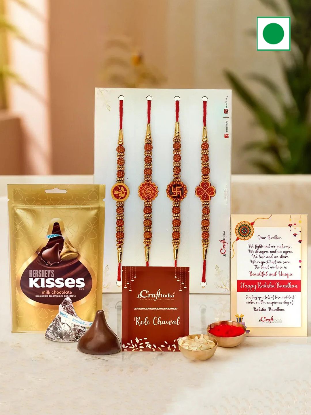 eCraftIndia Set of 4 Beaded Rakhis with Chocolate & Greeting Card with Roli Chawal, Red
eCraftIndia Set of 4 Beaded Rakhis with Chocolate & Greeting Card with Roli Chawal, Red