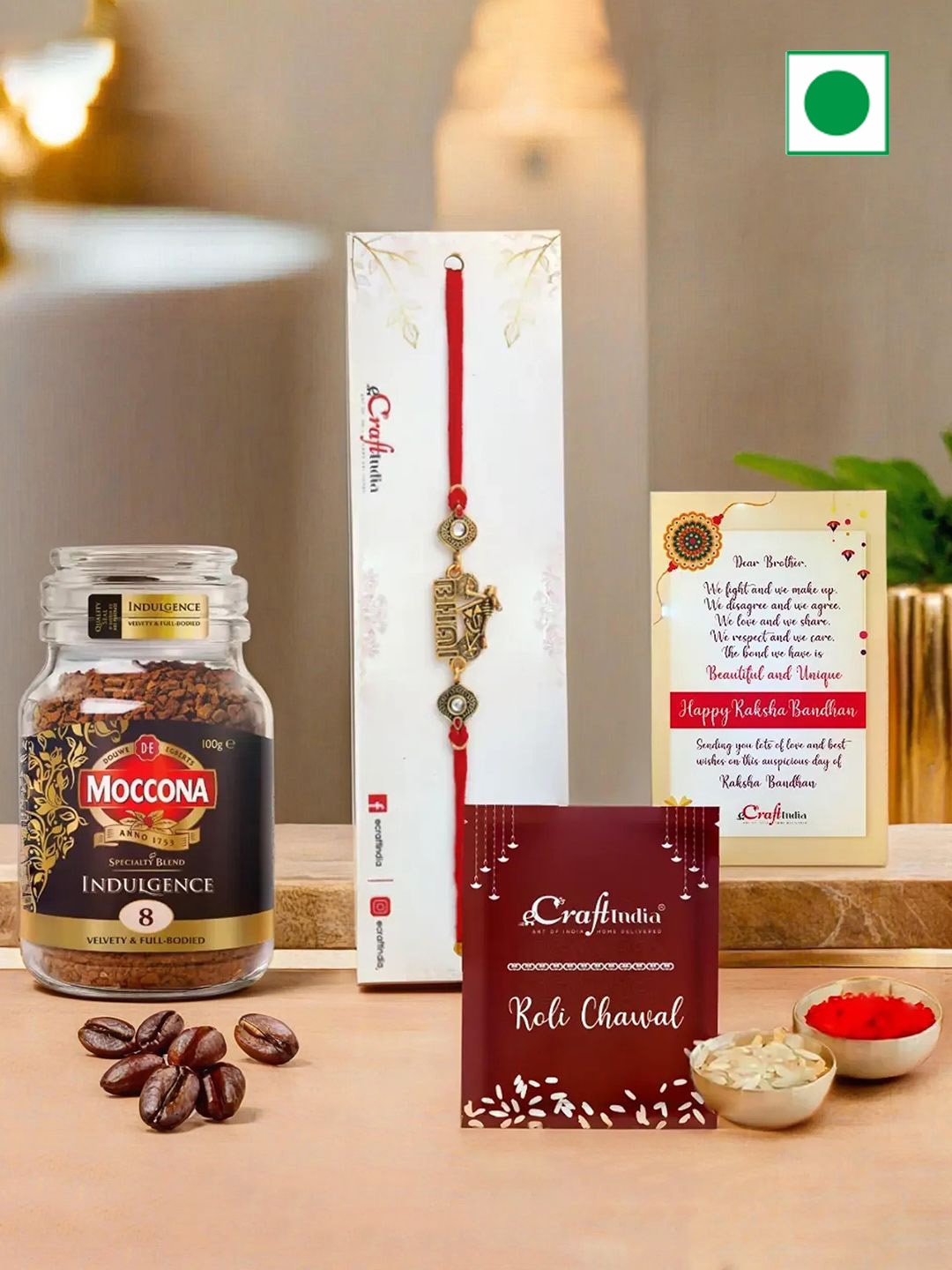 eCraftIndia Bike Bhai Rakhi With Moccona Coffee & Greeting Card with Roli Chawal, Red
eCraftIndia Bike Bhai Rakhi With Moccona Coffee & Greeting Card with Roli Chawal, Red