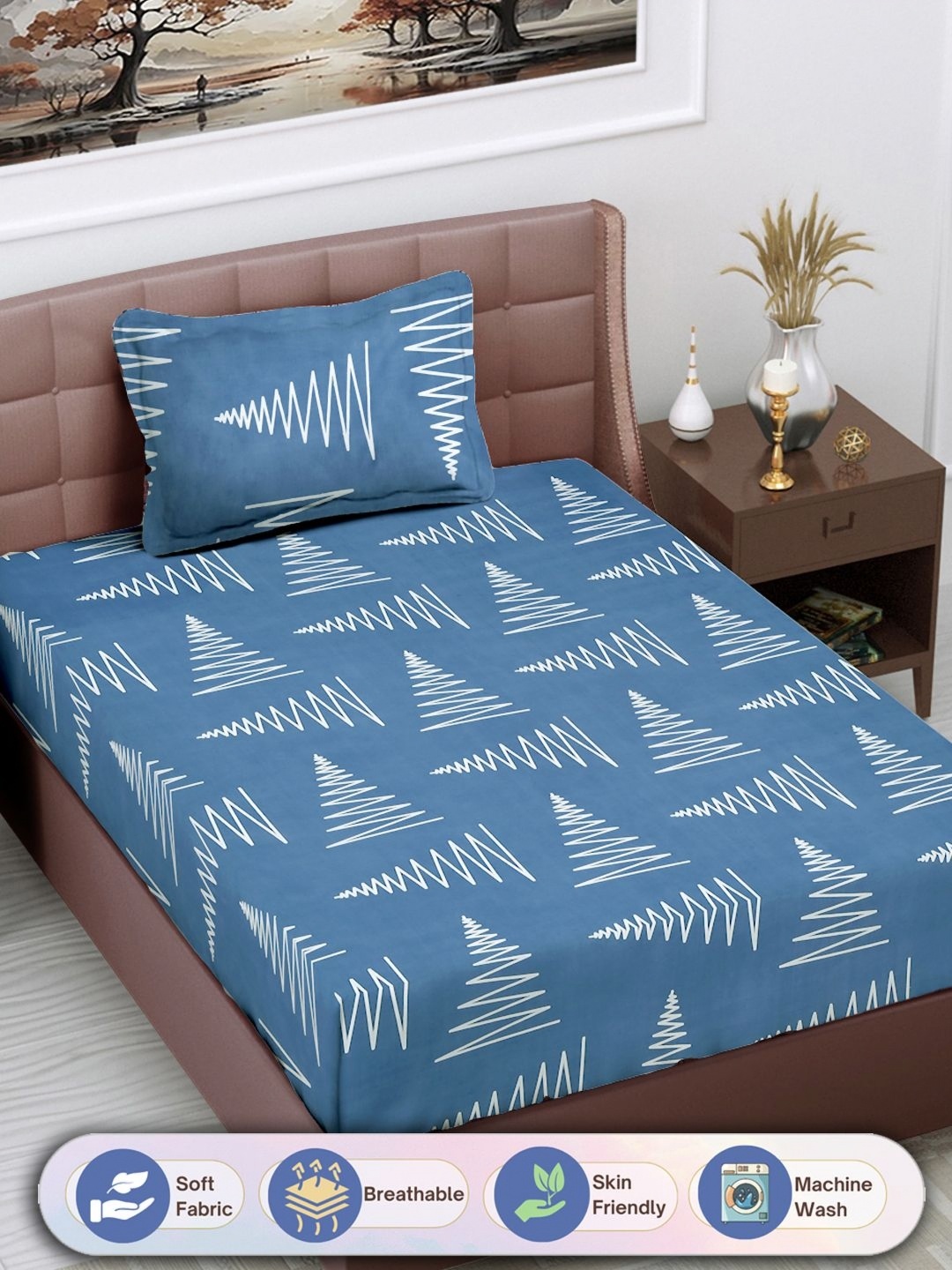FABINALIV Blue & White Geometric Printed 300 TC Single Bedsheet With 1 Pillow Cover
FABINALIV Blue & White Geometric Printed 300 TC Single Bedsheet With 1 Pillow Cover