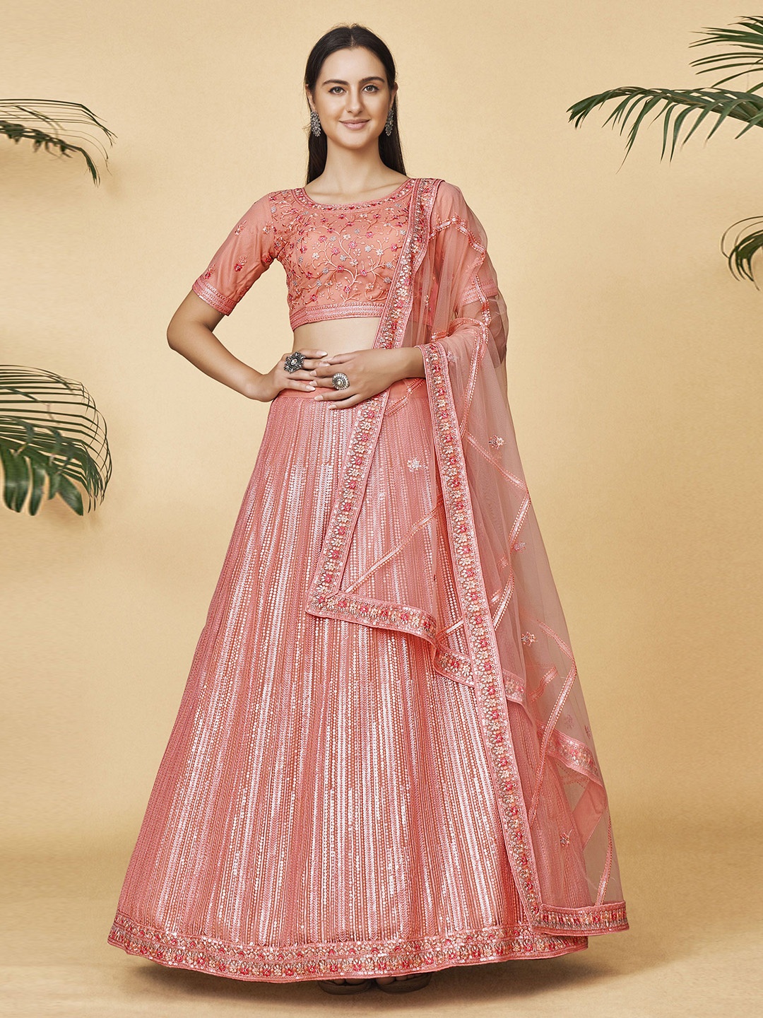 Fusionic Embroidered Sequinned Semi-Stitched Lehenga & Unstitched Blouse With Dupatta, Peach
Fusionic Embroidered Sequinned Semi-Stitched Lehenga & Unstitched Blouse With Dupatta, Peach