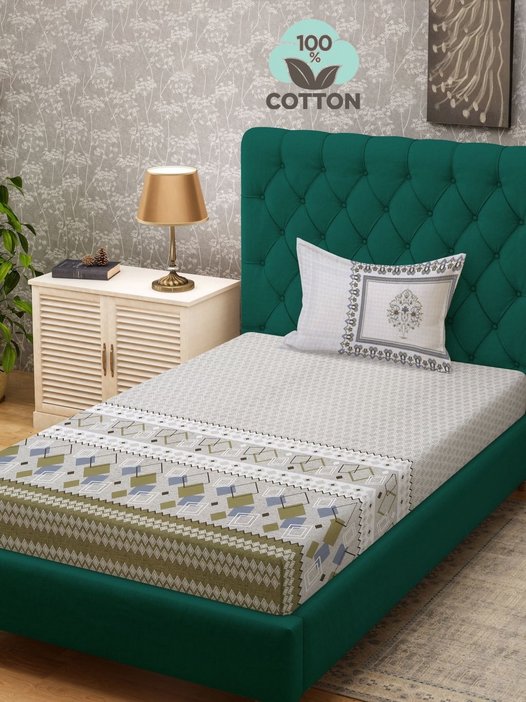 KLOTTHE White & Grey Printed 400 TC Pure Cotton Single Bed Bedsheet With 1 Pillow Cover
KLOTTHE White & Grey Printed 400 TC Pure Cotton Single Bed Bedsheet With 1 Pillow Cover