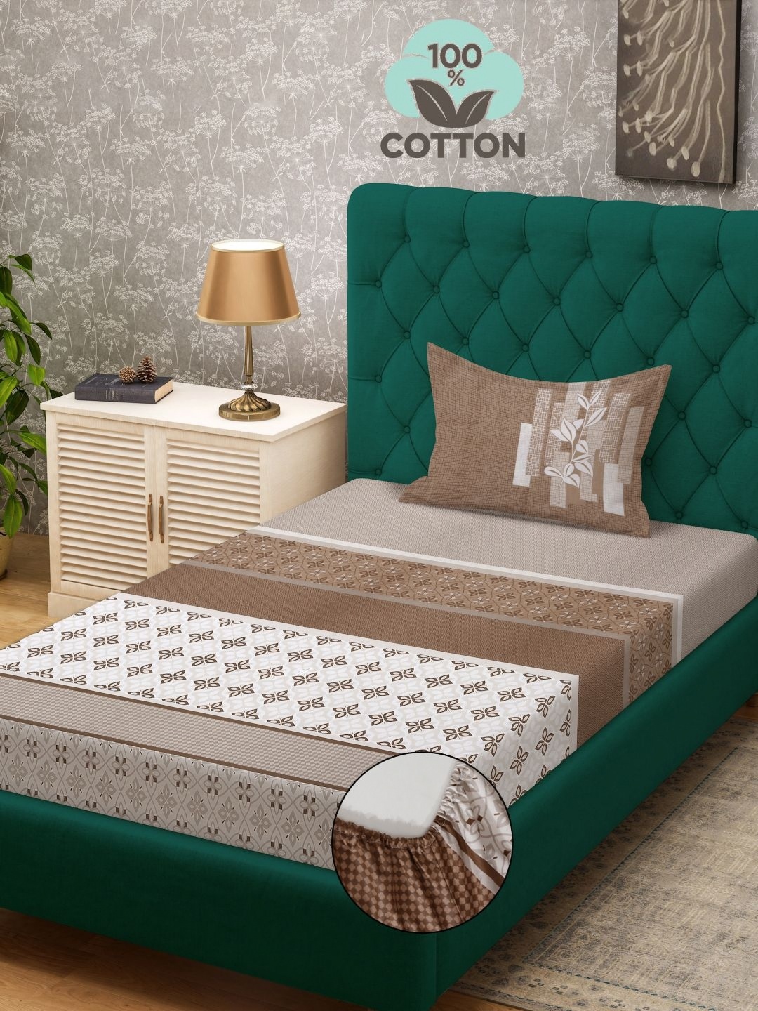 KLOTTHE Brown Geometric-Printed 400TC Pure-Cotton Single Bedsheet & Pillow Cover
KLOTTHE Brown Geometric-Printed 400TC Pure-Cotton Single Bedsheet & Pillow Cover