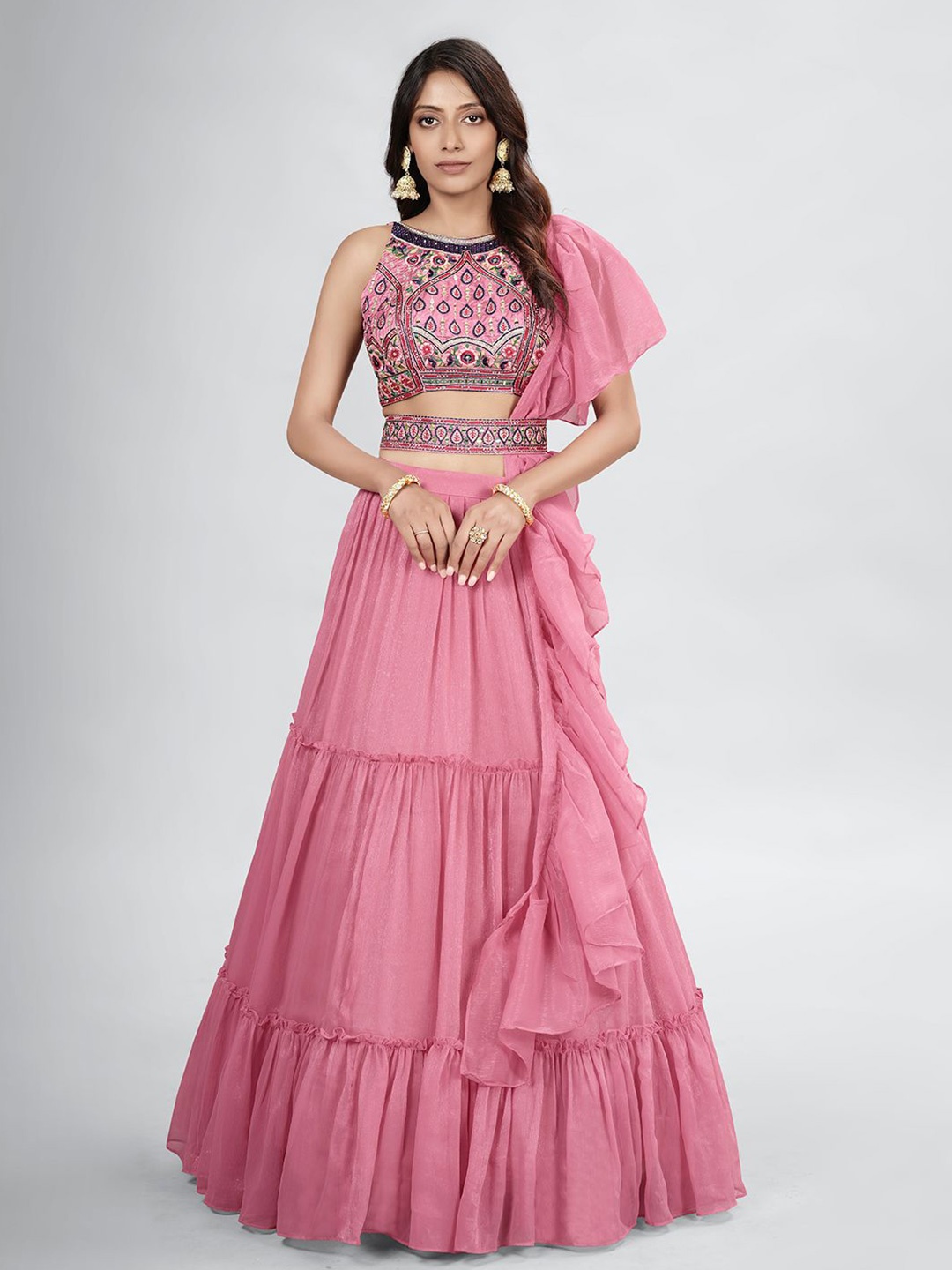 Fusionic Embroidered Mirror Work Semi-Stitched Lehenga & Unstitched Blouse With Dupatta, Pink
Fusionic Embroidered Mirror Work Semi-Stitched Lehenga & Unstitched Blouse With Dupatta, Pink