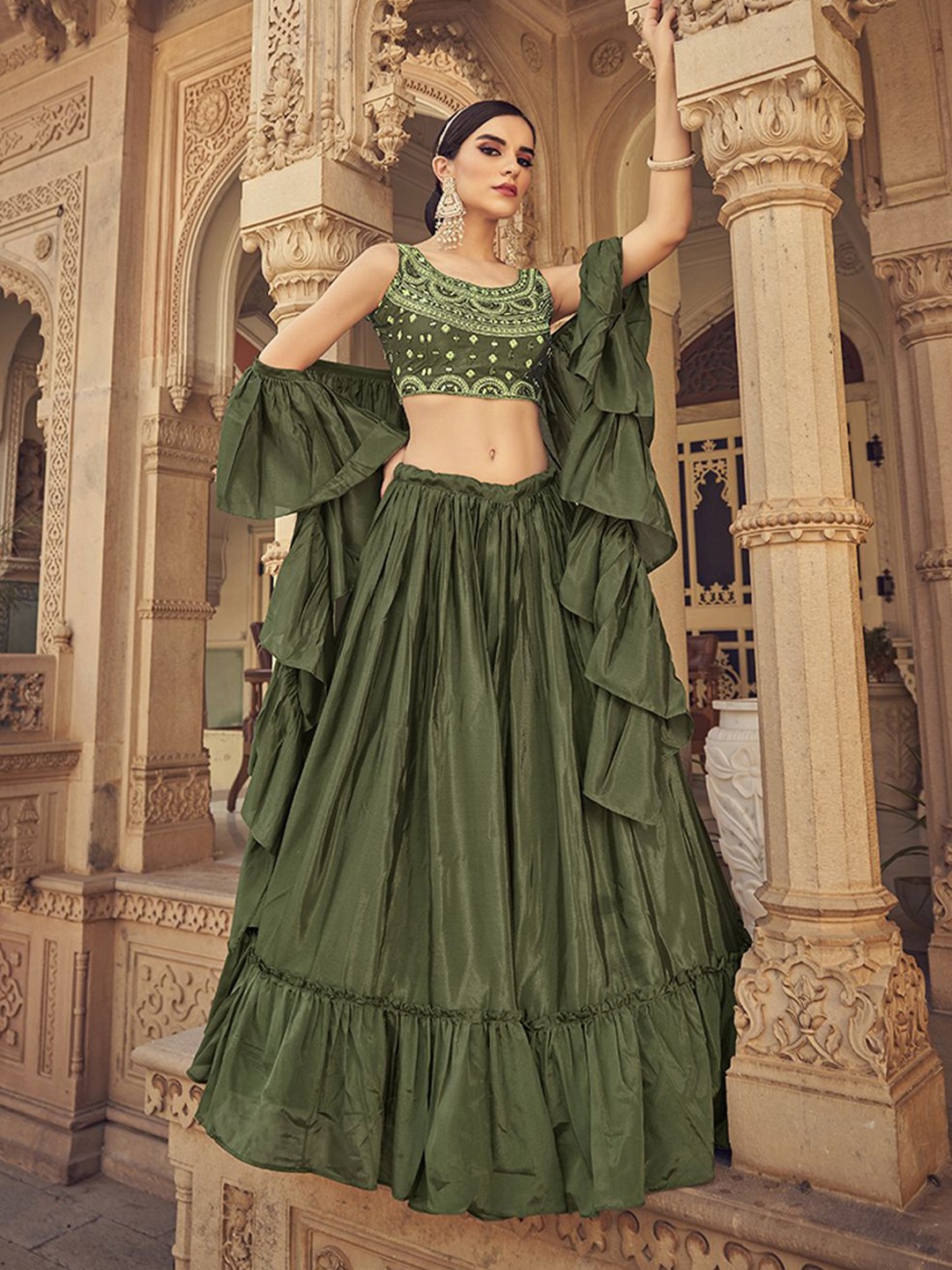 Fusionic Embroidered Mirror Work Semi-Stitched Lehenga & Unstitched Blouse With Dupatta, Green
Fusionic Embroidered Mirror Work Semi-Stitched Lehenga & Unstitched Blouse With Dupatta, Green