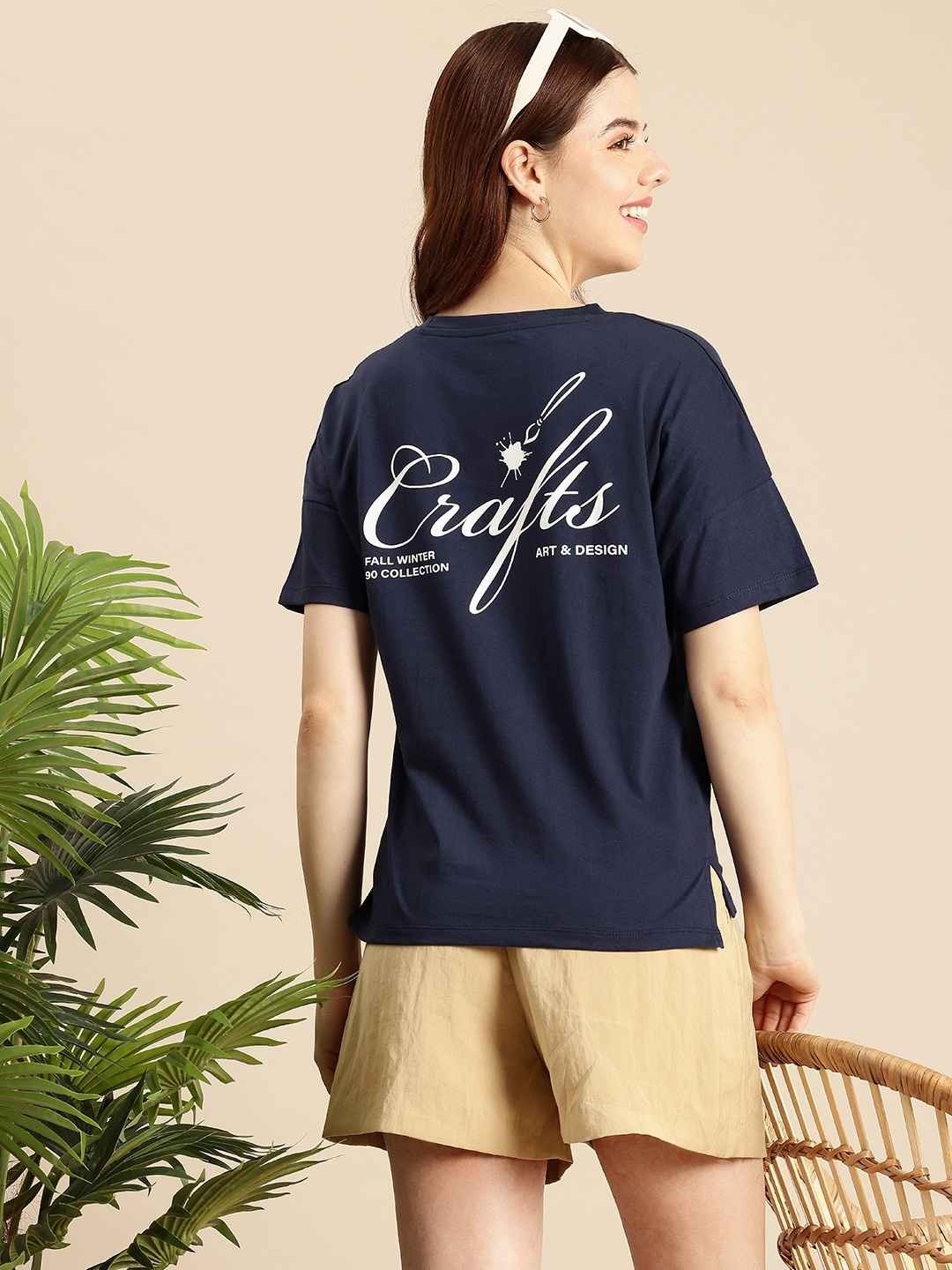 Mast & Harbour Typography Printed Drop-Shoulder Sleeves Pure Cotton T-shirt, Navy blue
Mast & Harbour Typography Printed Drop-Shoulder Sleeves Pure Cotton T-shirt, Navy blue