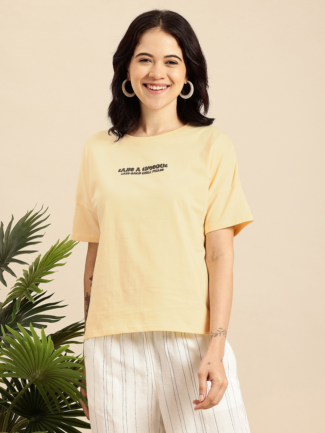 Mast & Harbour Pure Cotton Graphic Printed Drop-Shoulder Sleeves Oversized T-shirt, Beige
Mast & Harbour Pure Cotton Graphic Printed Drop-Shoulder Sleeves Oversized T-shirt, Beige