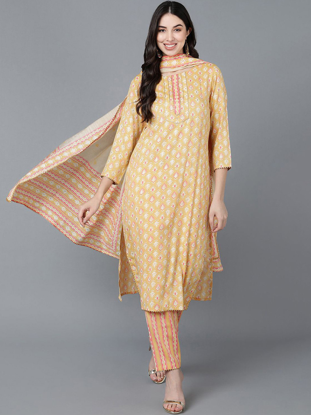 KALINI Ethnic Motifs Printed Regular Gotta Patti Pure Cotton Kurta ,Trousers & Dupatta, Yellow
KALINI Ethnic Motifs Printed Regular Gotta Patti Pure Cotton Kurta ,Trousers & Dupatta, Yellow